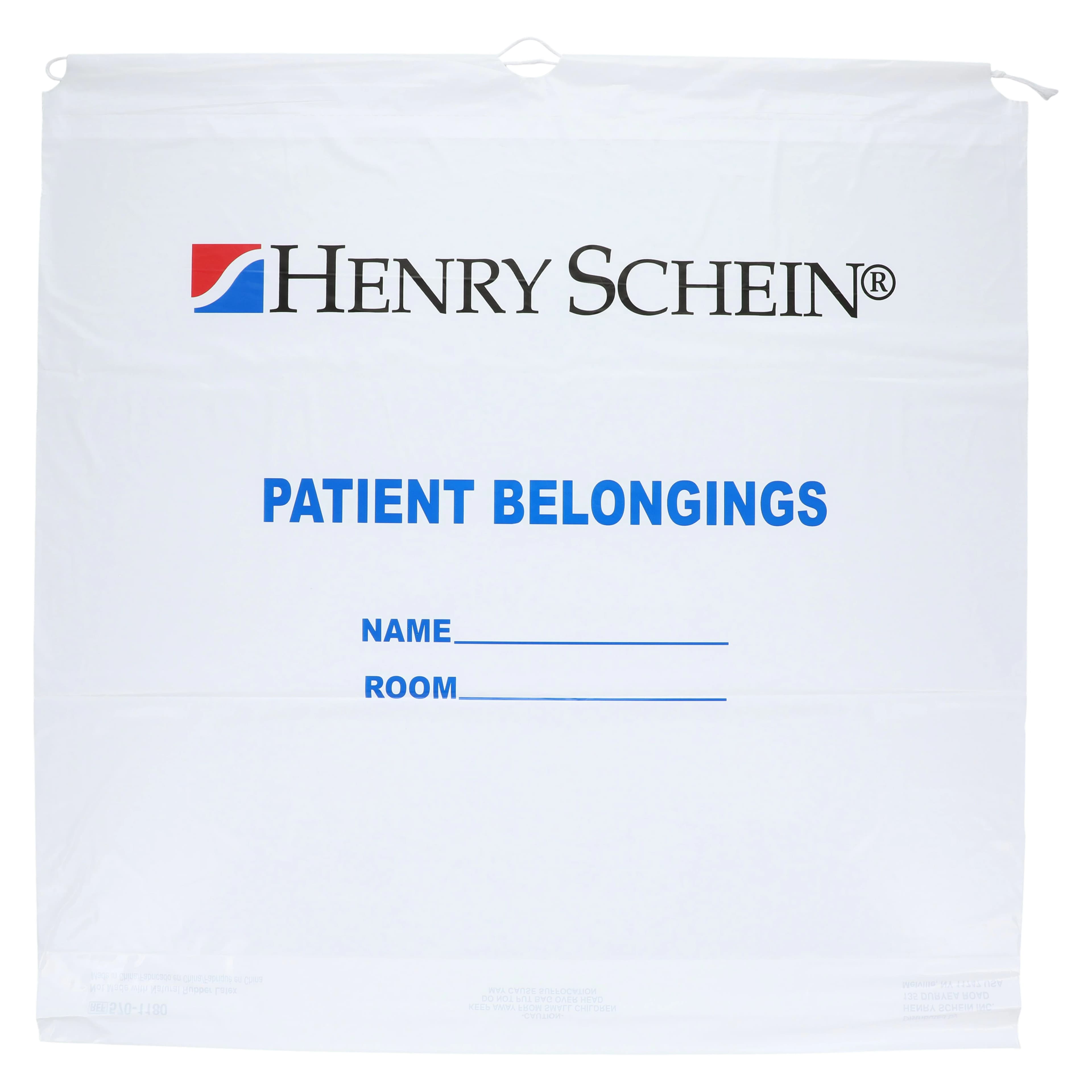 Henry Schein Patient Belongings Bag, White Opaque, Drawstring Closure, 20" x 20" x 4" - Bag Belonging Patient Drawstri - Image 1