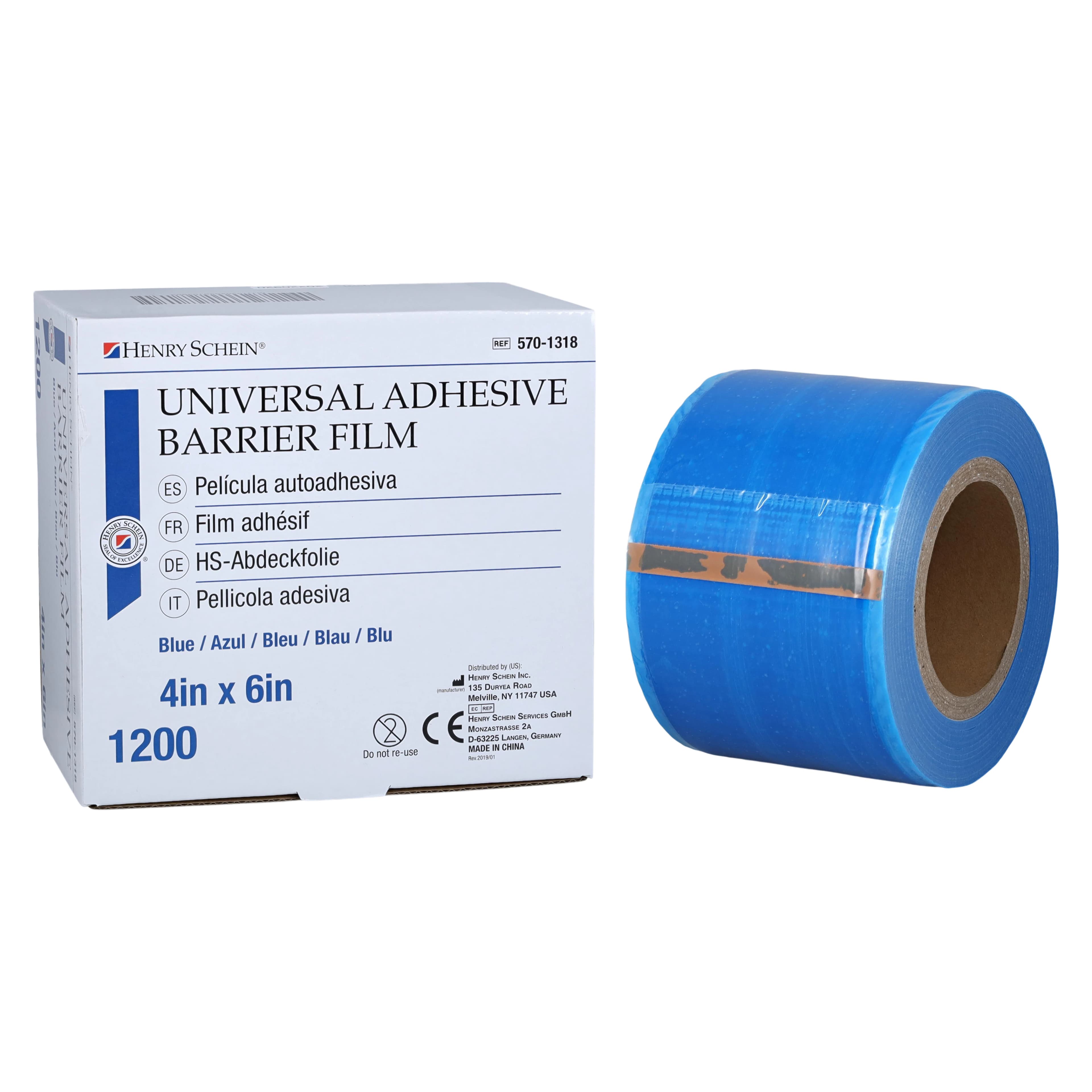 Henry Schein Universal Adhesive Barrier Film, 4 in x 6 in, Blue, Non-Sterile, Disposable, 1200/Box - Universal Adhesive Barrier Film - Image 1