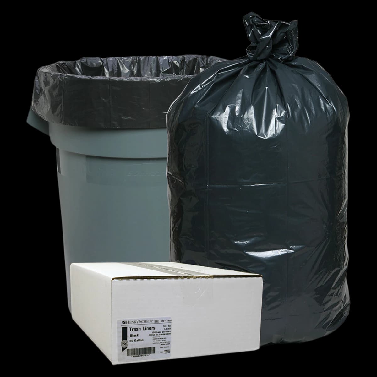 Trashliner Black Trash Bags, Low Density Plastic, 1.4mil, 38x58", 60 Gallon, 100/Case - Trashliner Black 38x58" - Image 1