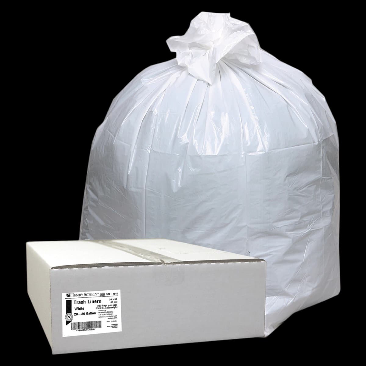 Trash Liners, White, Low Density Plastic, 0.85mil, 30x36", 20-30 Gallon, 250/Case - Trash Liners - Image 1