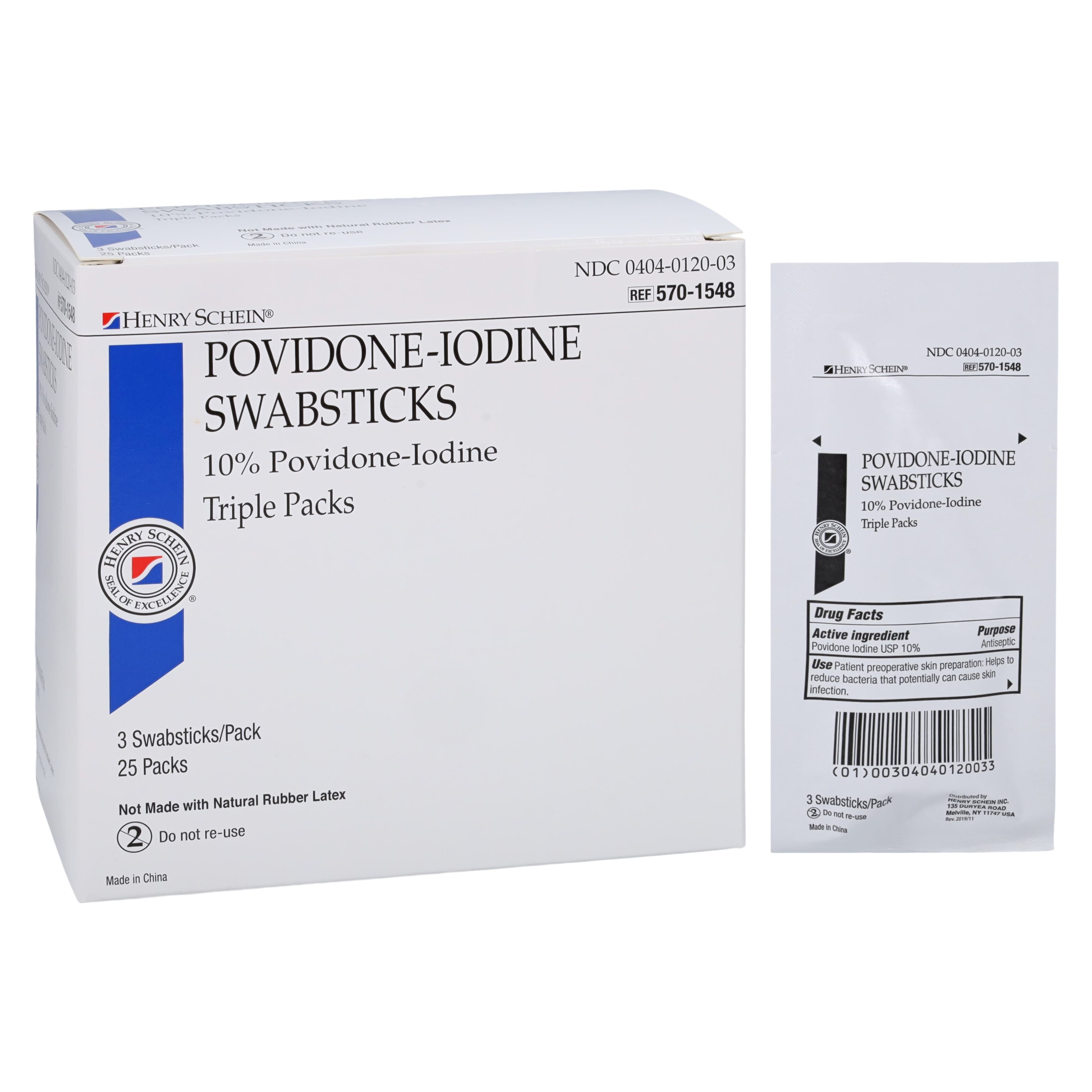 Henry Schein Povidone-Iodine Swabstick, 10% PVP Iodine, Sterile, 3-Pack thumbnail 2