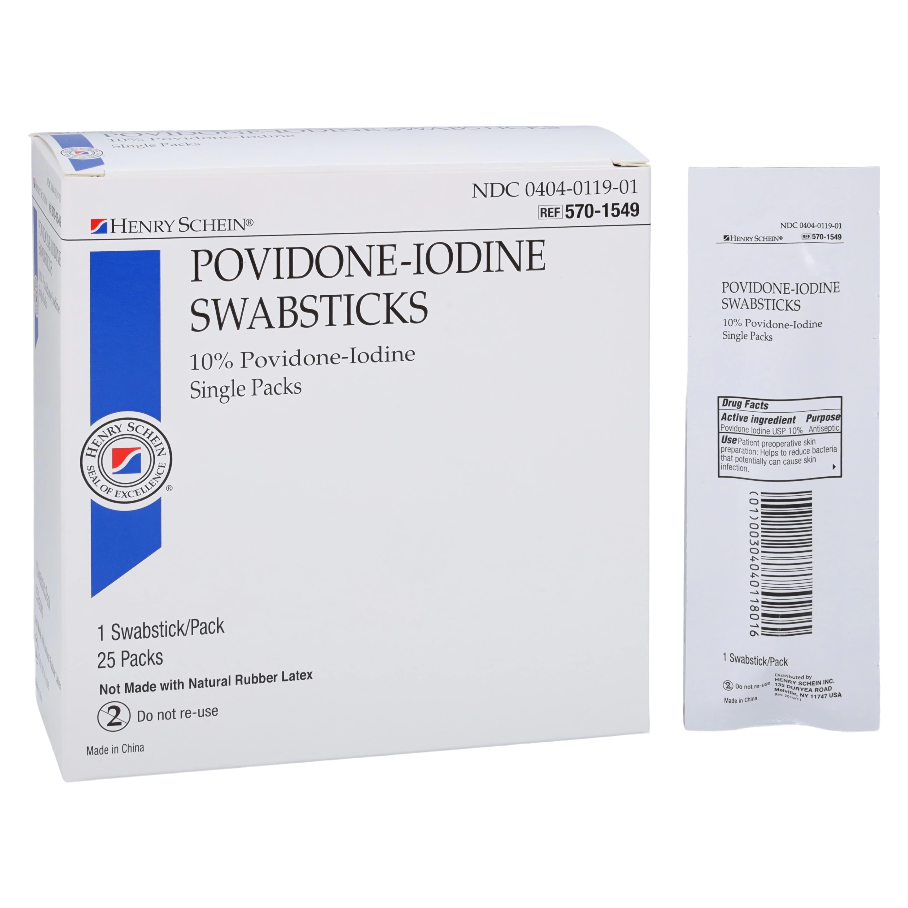 Henry Schein Povidone-Iodine Swabstick, 10% PVP Iodine, Sterile, 1" - Povidone-Iodine Swabstick - 1' - Image 1