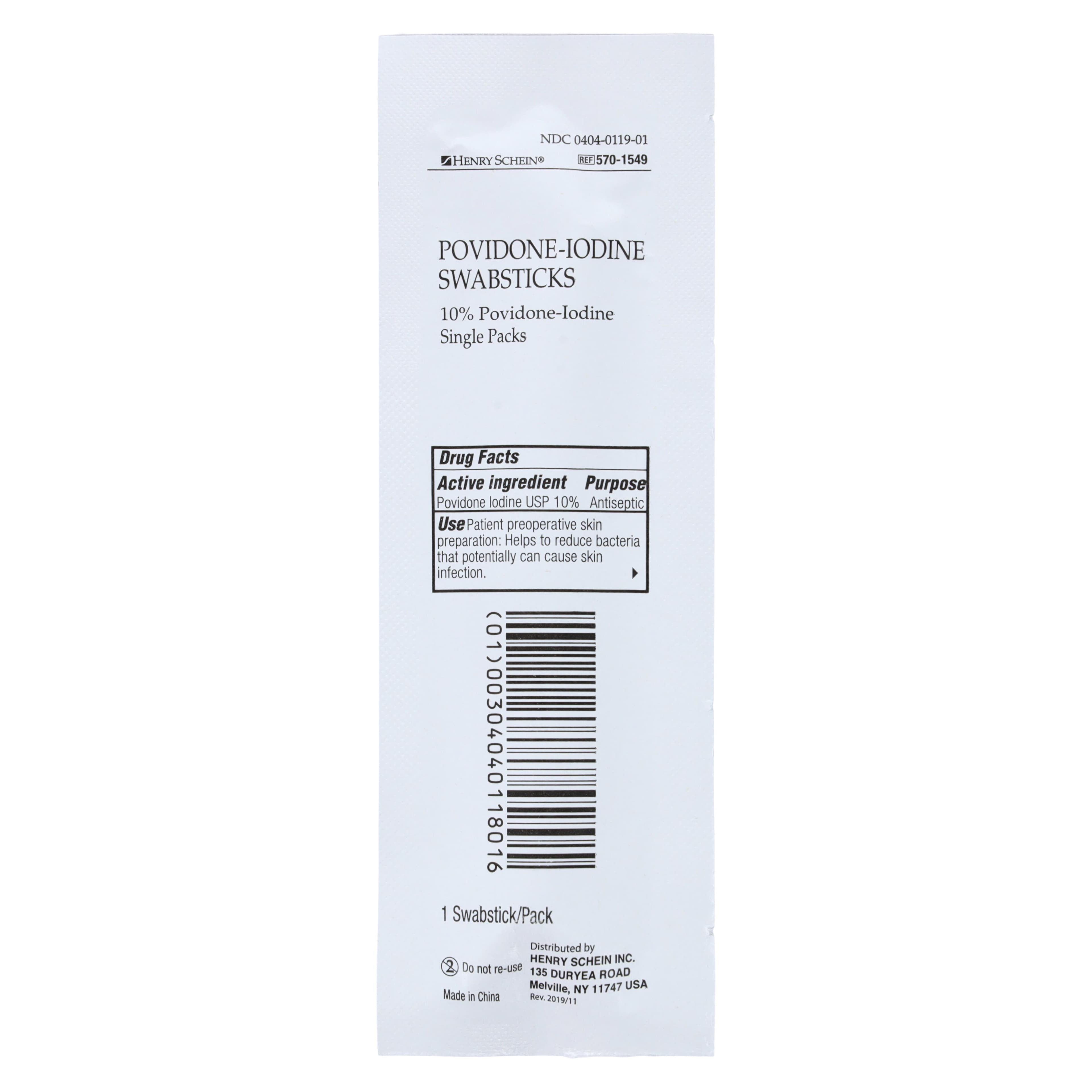 Henry Schein Povidone-Iodine Swabstick, 10% PVP Iodine, Sterile, 1" thumbnail 3