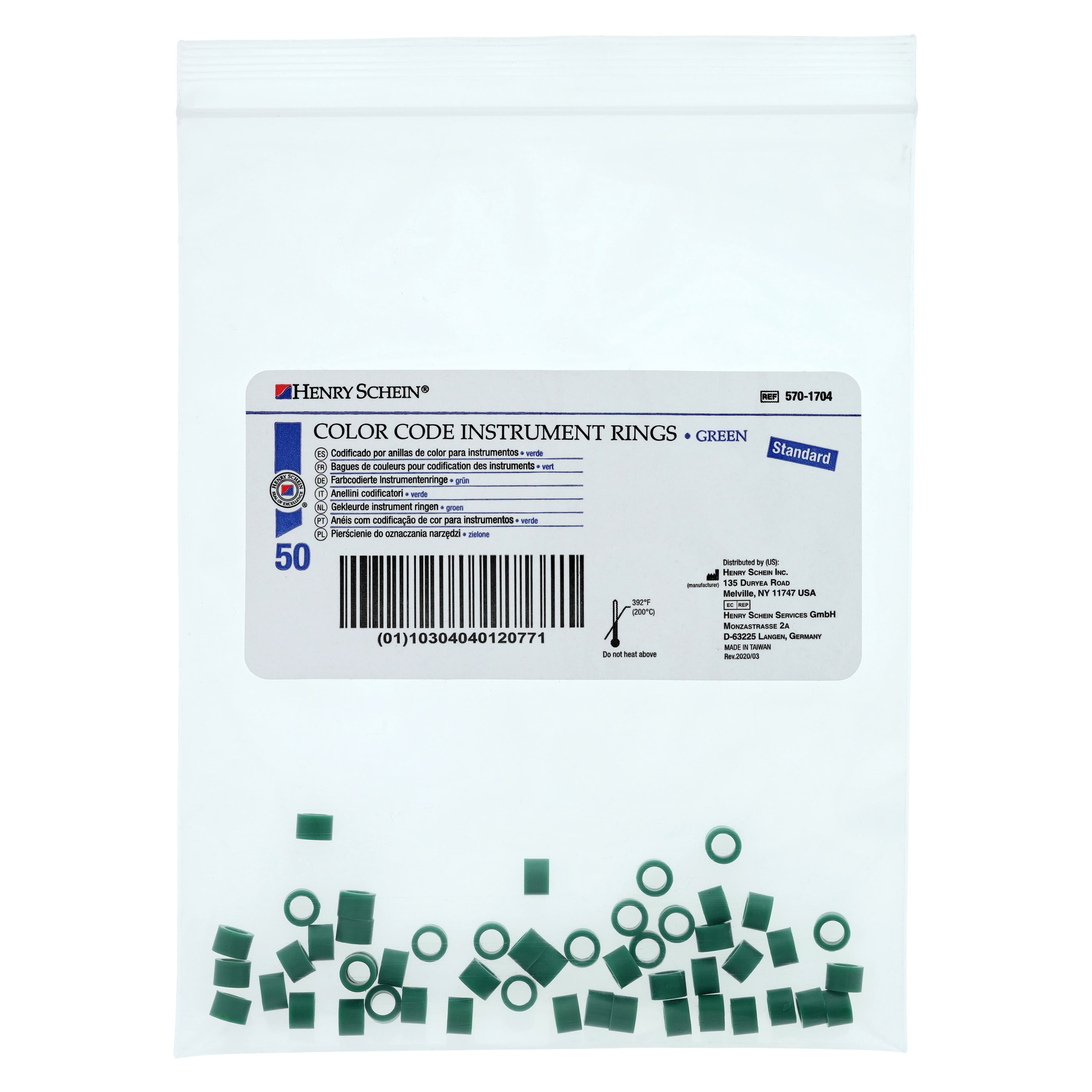 Color Code Instrument Rings, Standard, Green, Silicone, Latex Free, Autoclavable, 50/Box thumbnail 2