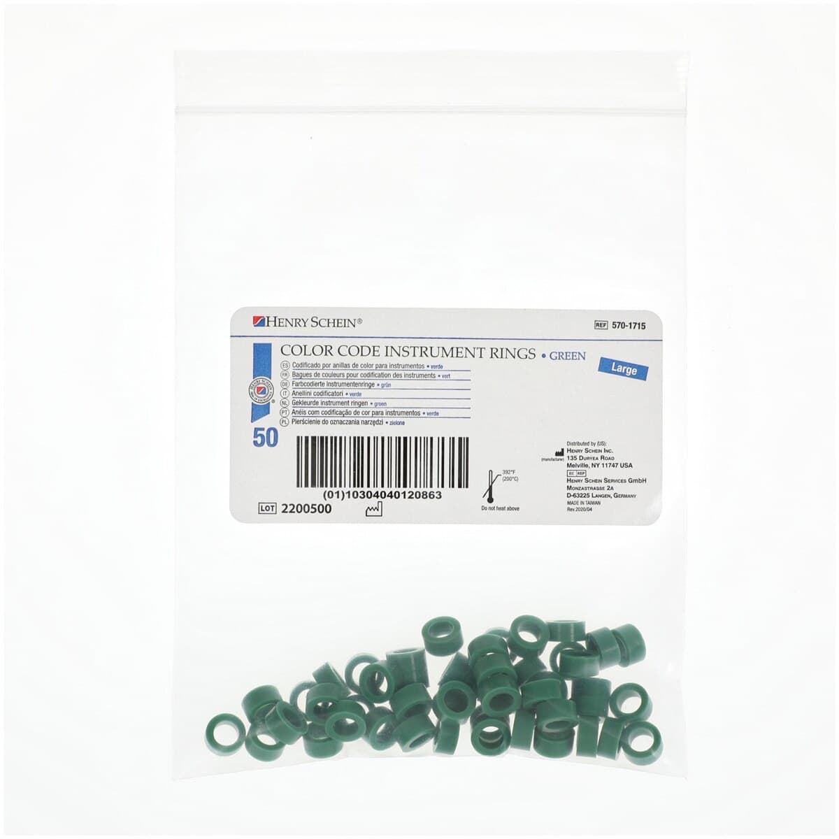 Color Code Instrument Rings, Large, Green Silicone, Latex Free, Autoclavable, 50/Bag thumbnail 2