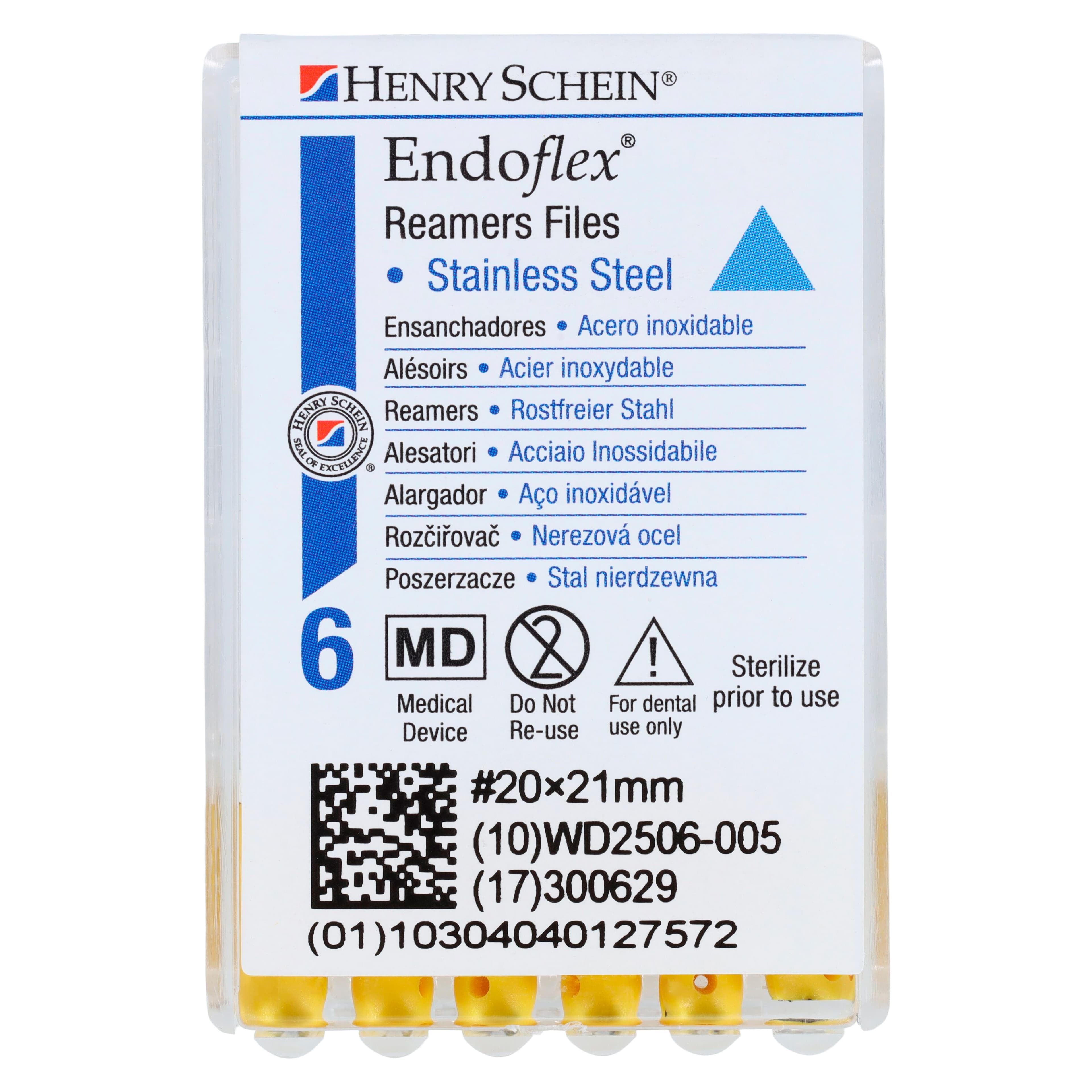 Endoflex Reamers, Size #20, 21mm, Stainless Steel, Yellow Handle, 6/Box thumbnail 4
