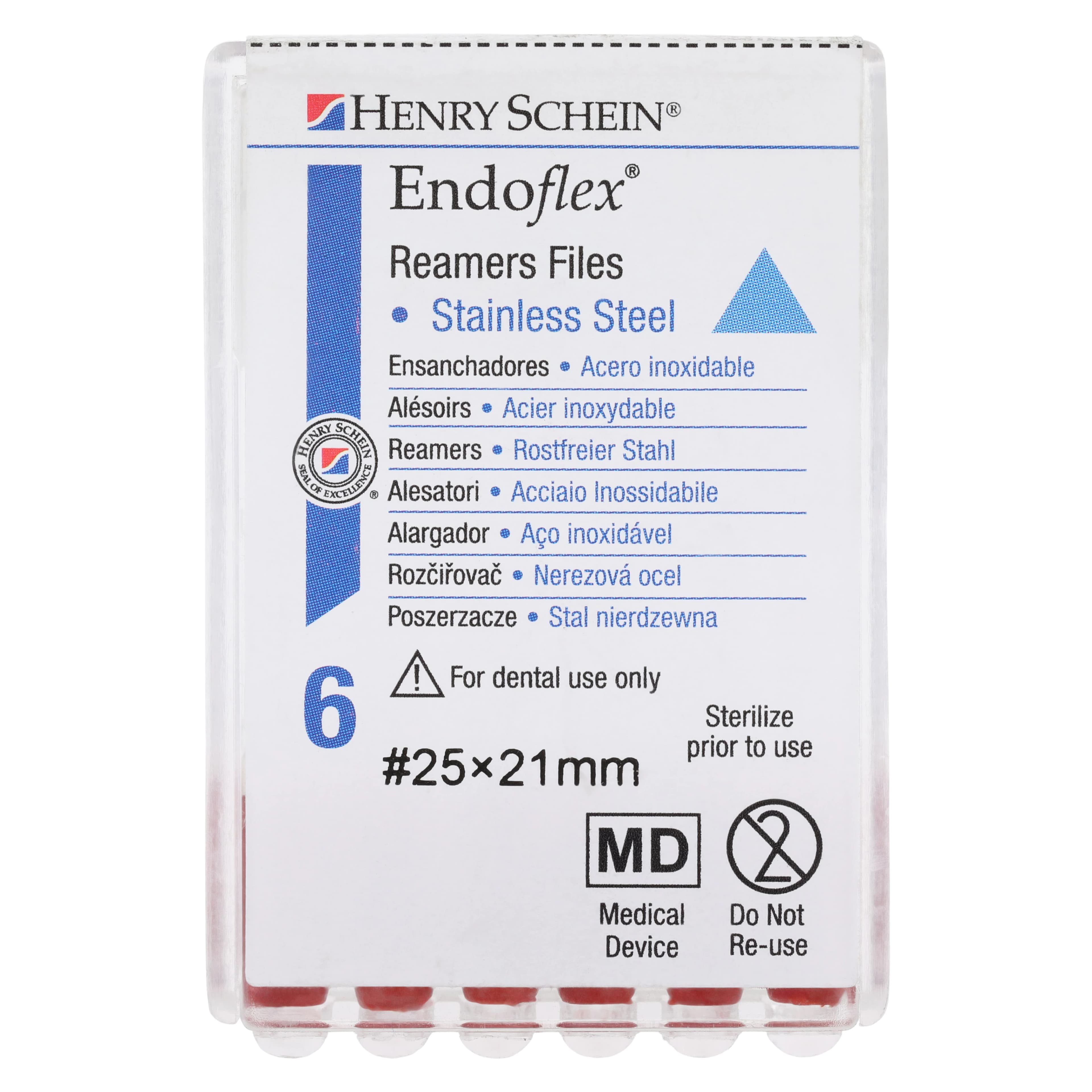 Endoflex Reamers, Size #25, 21mm, Stainless Steel, Red Handle, 6/Box thumbnail 4