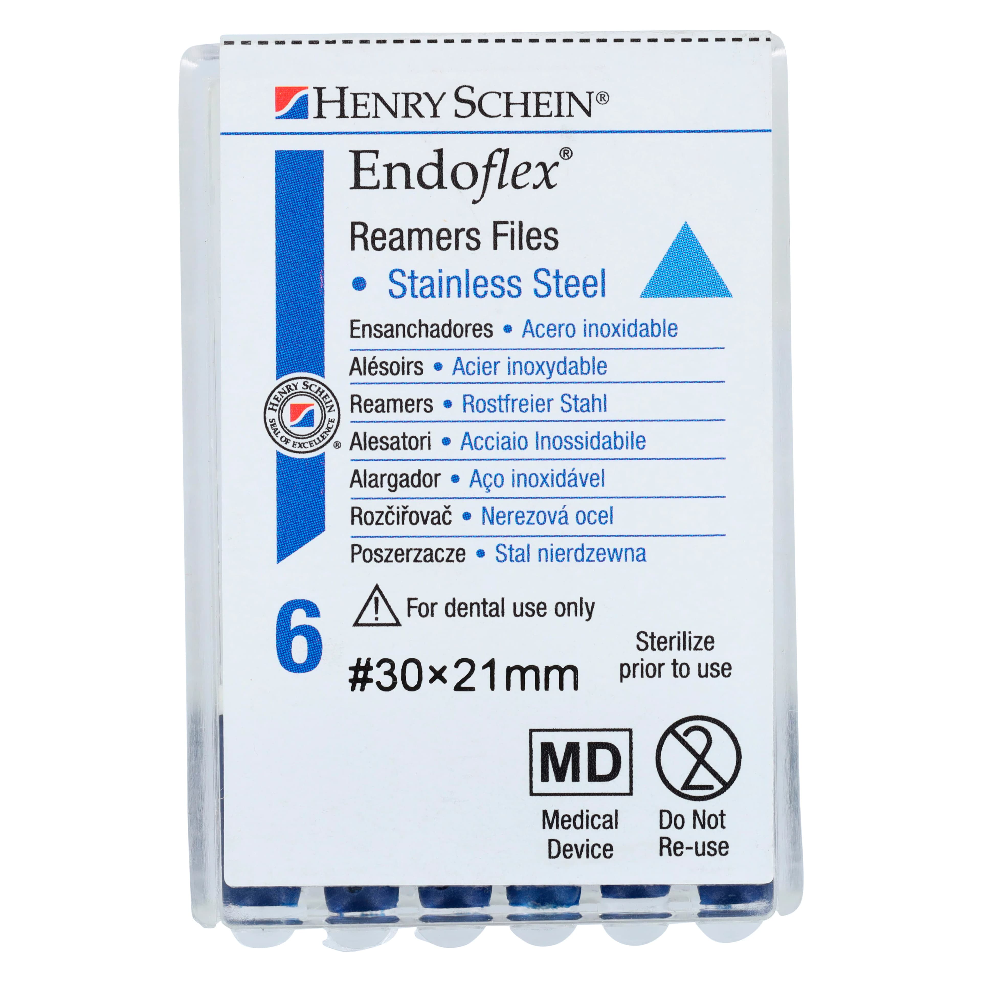 Endoflex Reamers, Size 30, 21mm, Stainless Steel, Blue Handle, 6/Box thumbnail 4
