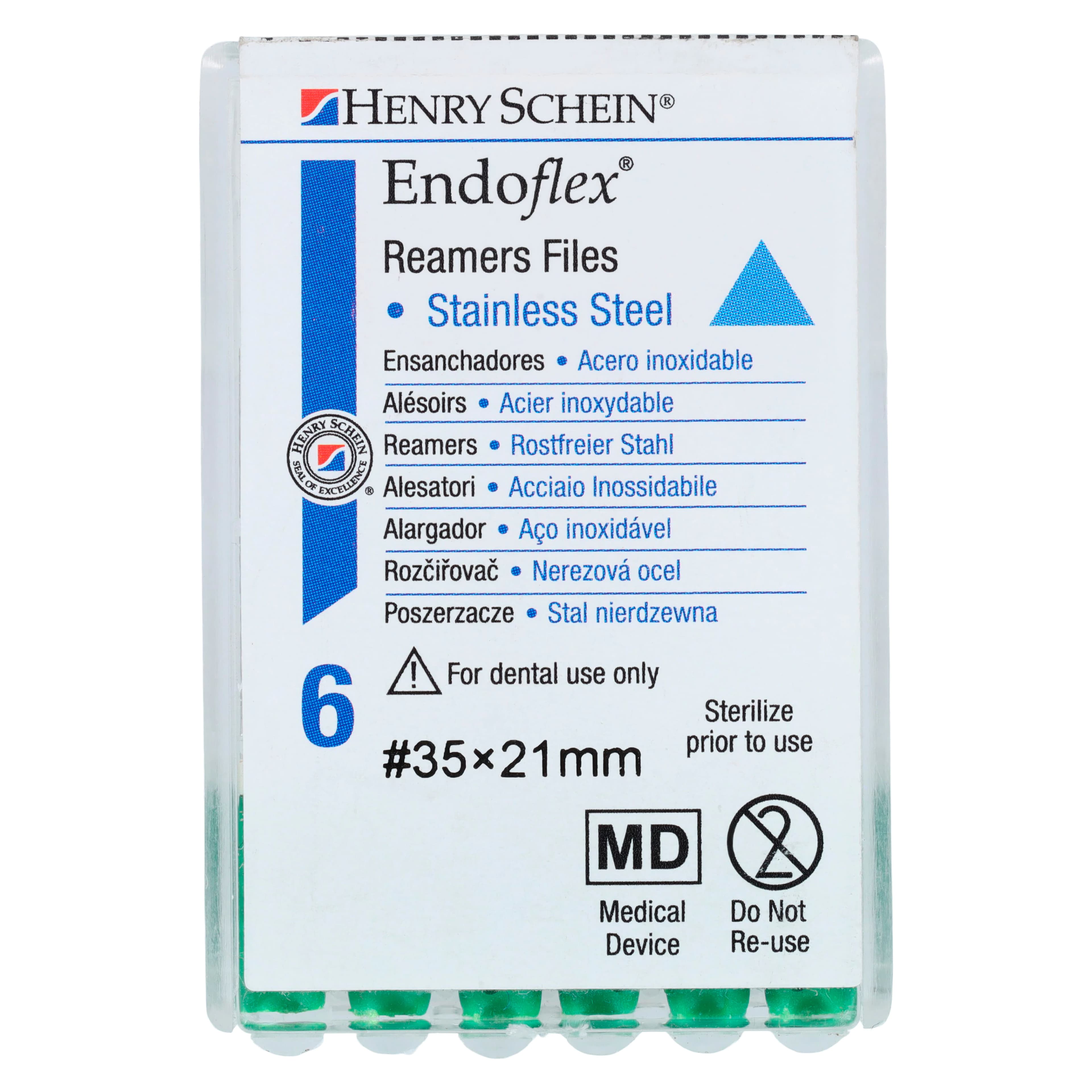 Endoflex Reamers, Size #35, 21mm, Stainless Steel, Green Handle, 6/Box thumbnail 4