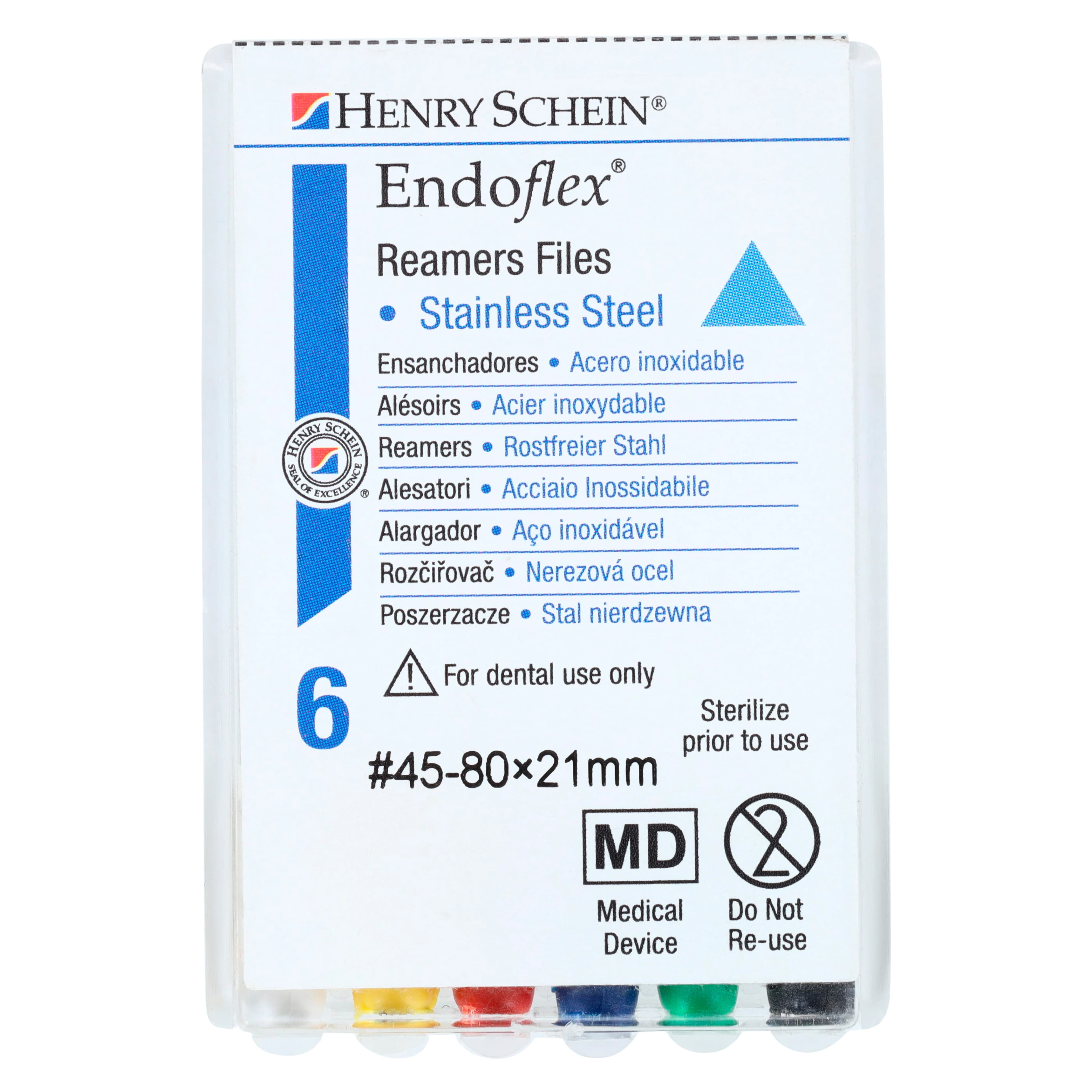Endoflex Reamers, 21mm, Size 45-80, Stainless Steel, Color Coded Handle, 6/Box thumbnail 4