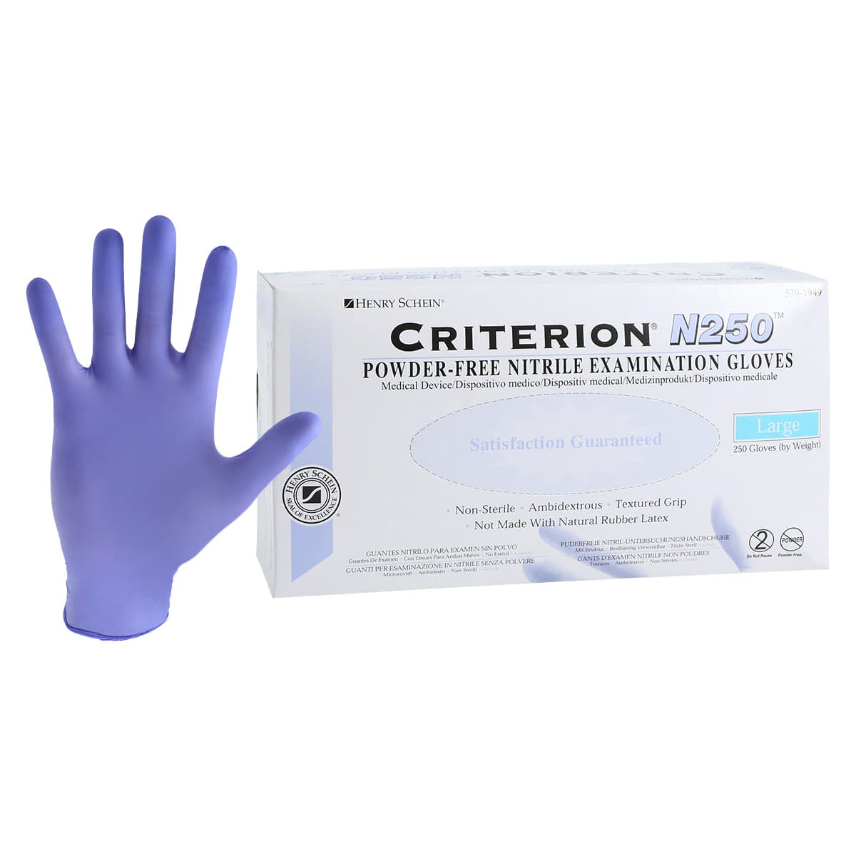 Criterion N250 Nitrile Exam Gloves, Large, Blue, Non-Sterile, 250/Box - Criterion N250 Glove - Image 1