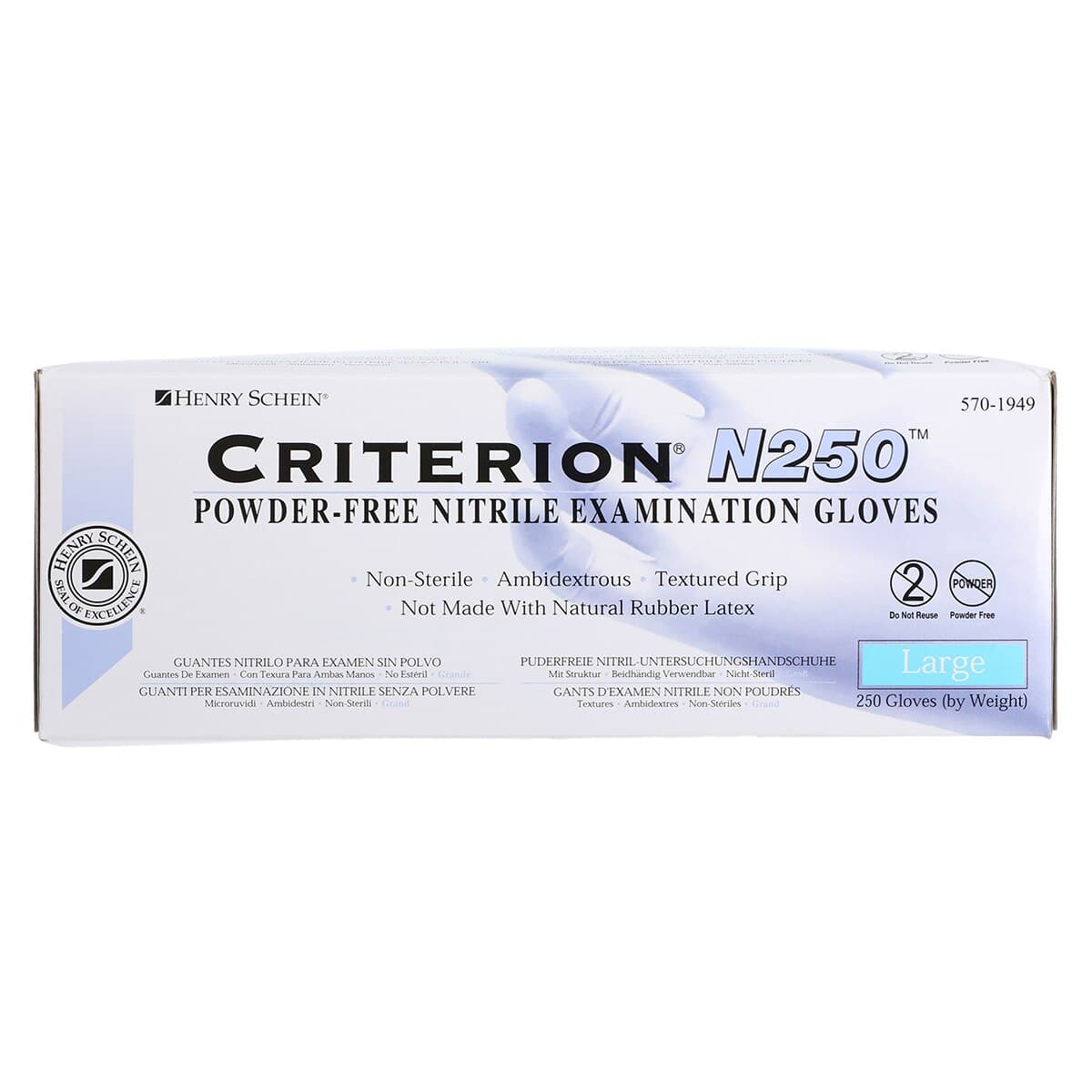 Criterion N250 Nitrile Exam Gloves, Large, Blue, Non-Sterile, 250/Box thumbnail 4