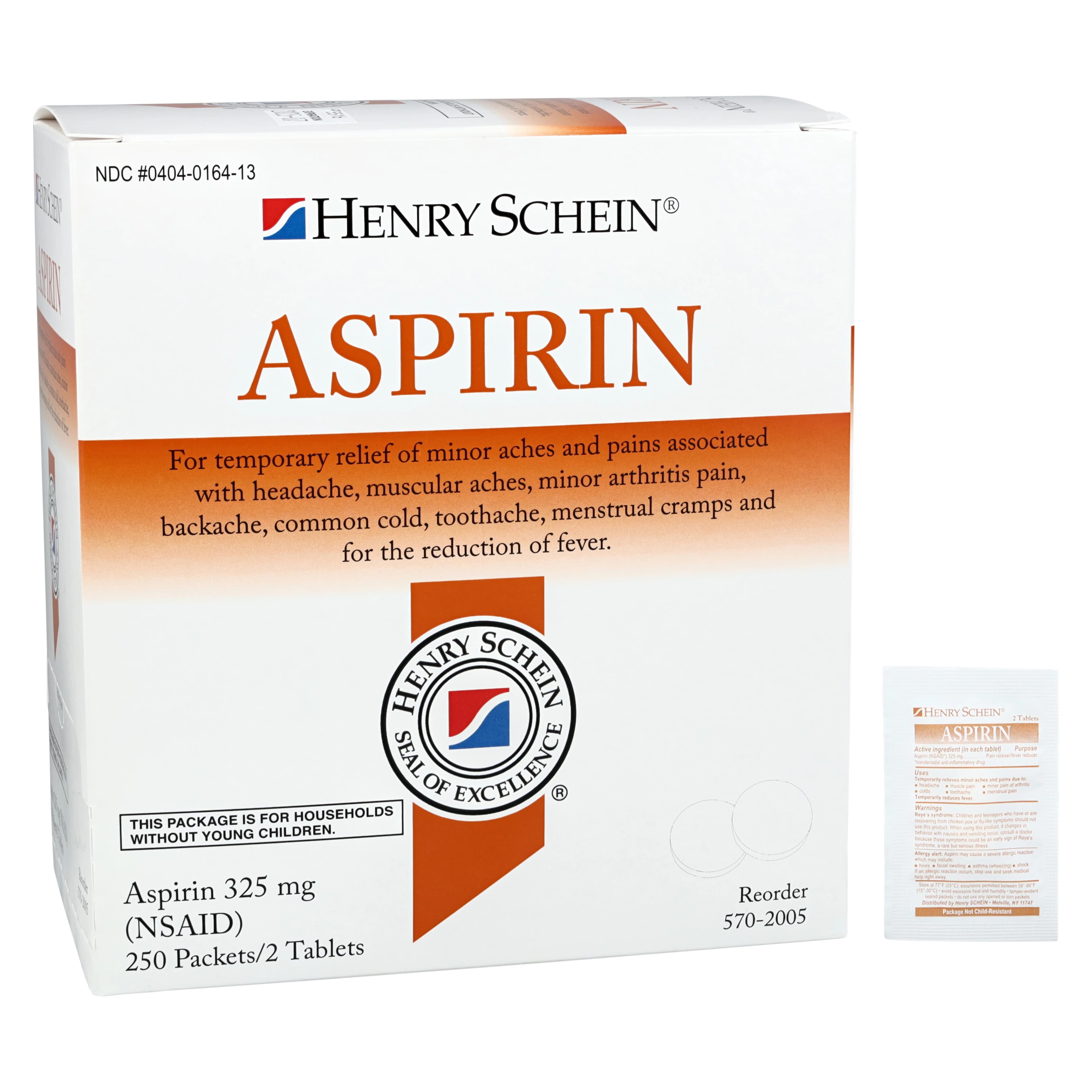 Aspirin Pain Reliever Tablets, 325mg, 250 Packets/Box, 2 Tablets per Packet - Aspirin Packets - Image 1