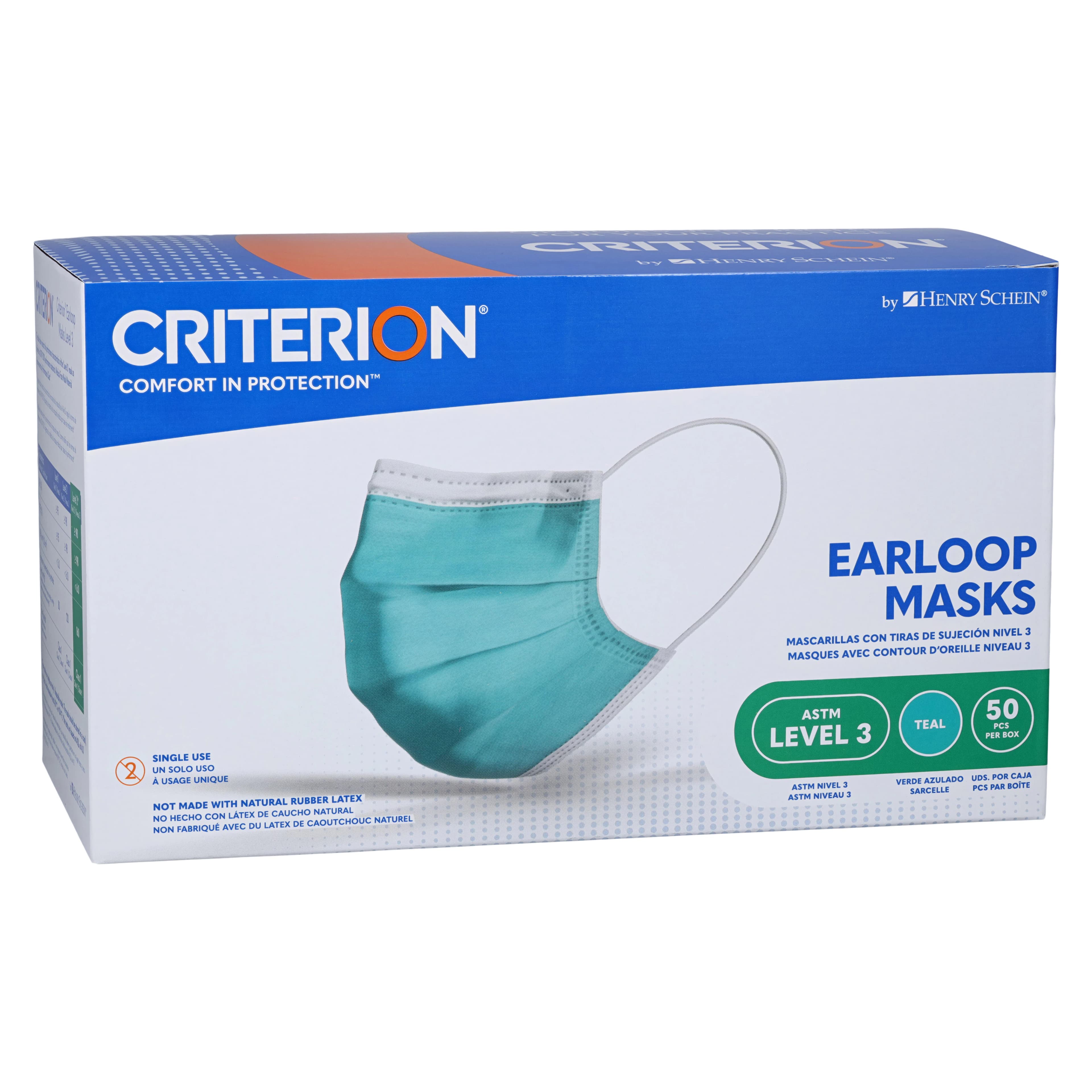 Criterion Earloop Masks ASTM Level 3, Teal, Adult, Latex-Free, 50/Box thumbnail 3