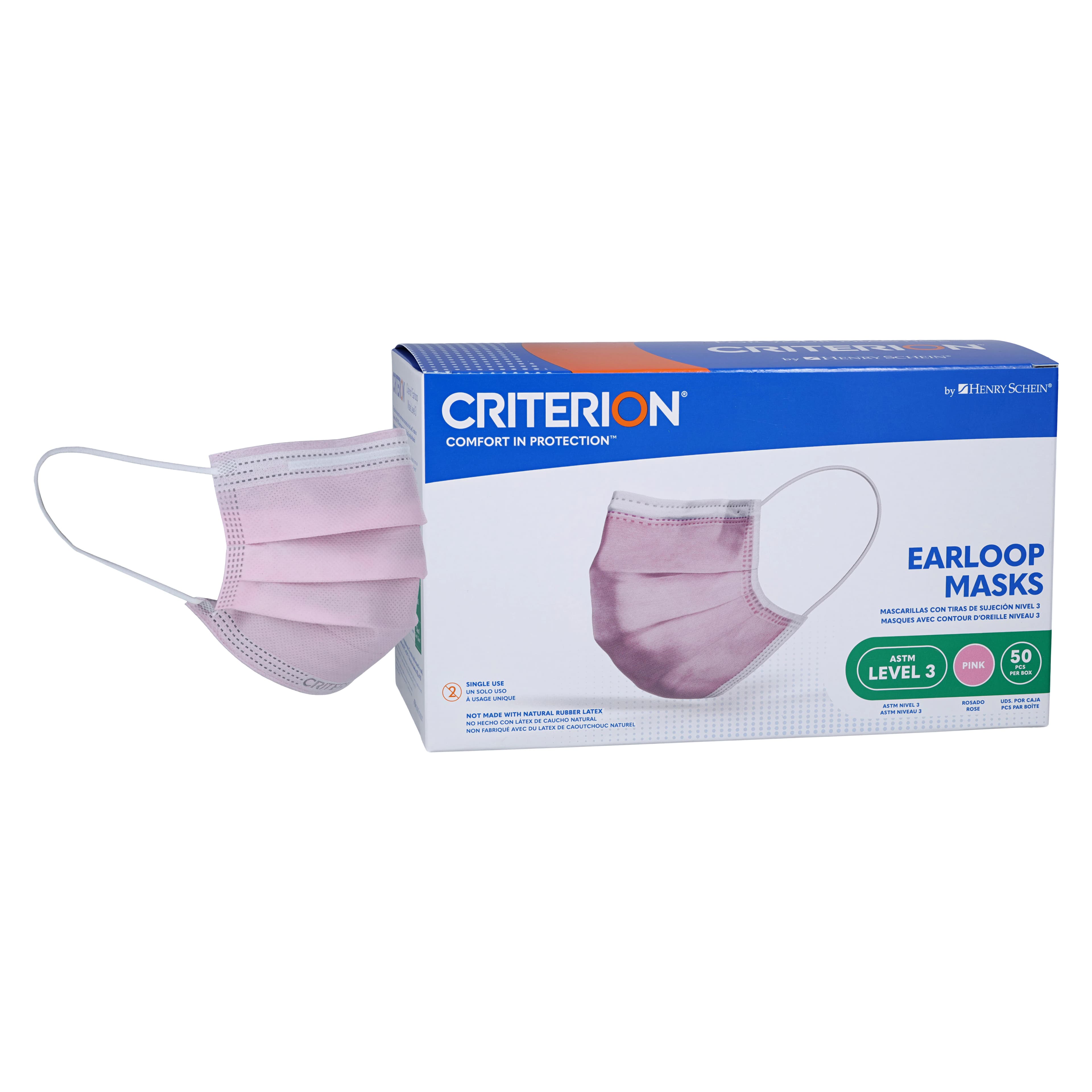 Criterion Earloop Masks ASTM Level 3, Pink, Adult, Latex-Free, 50/Box thumbnail 2