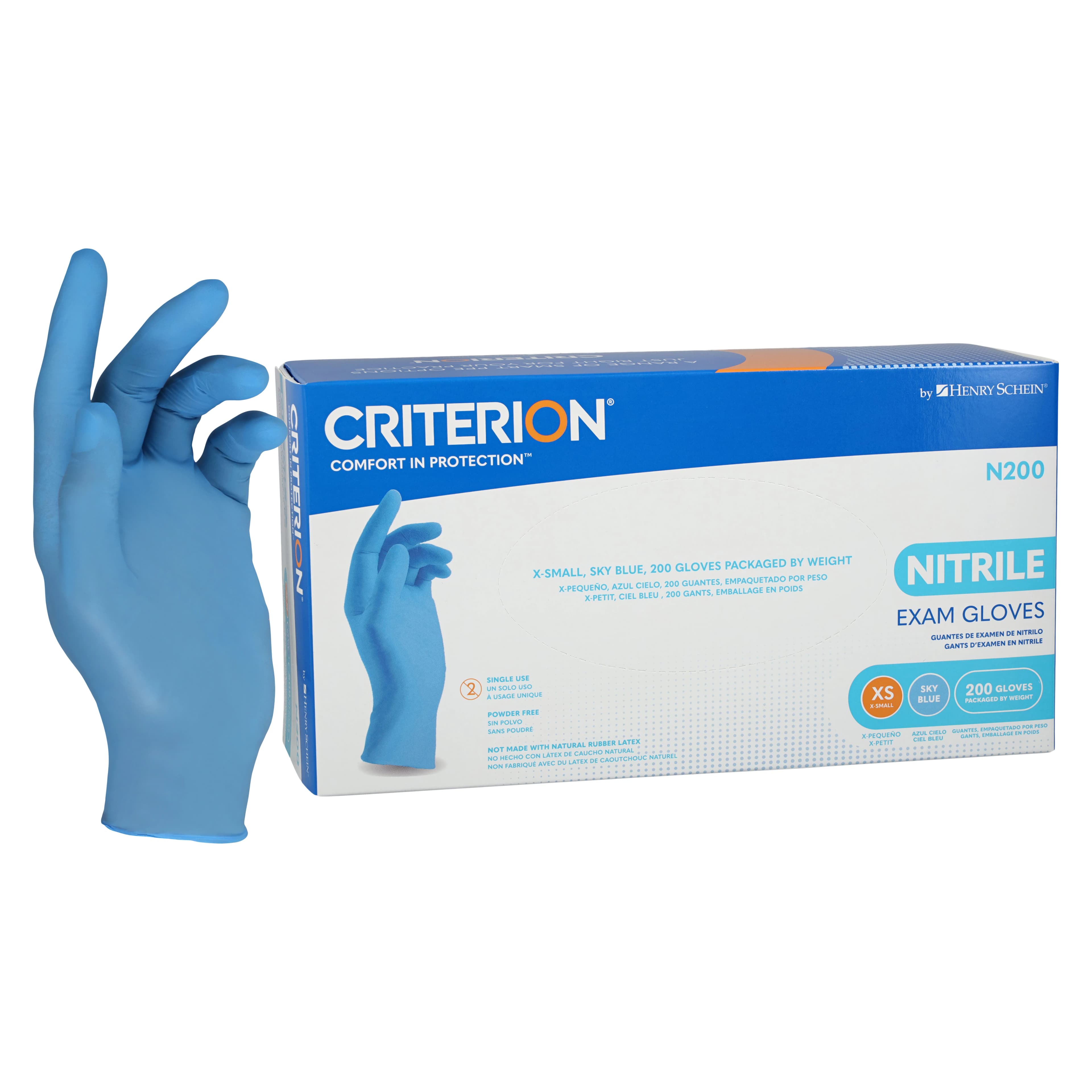 Criterion N200 Nitrile Exam Gloves, X-Small, Sky Blue, Non-Sterile, 200/Box - Criterion Nitrile Exam N200 Gloves - Image 1