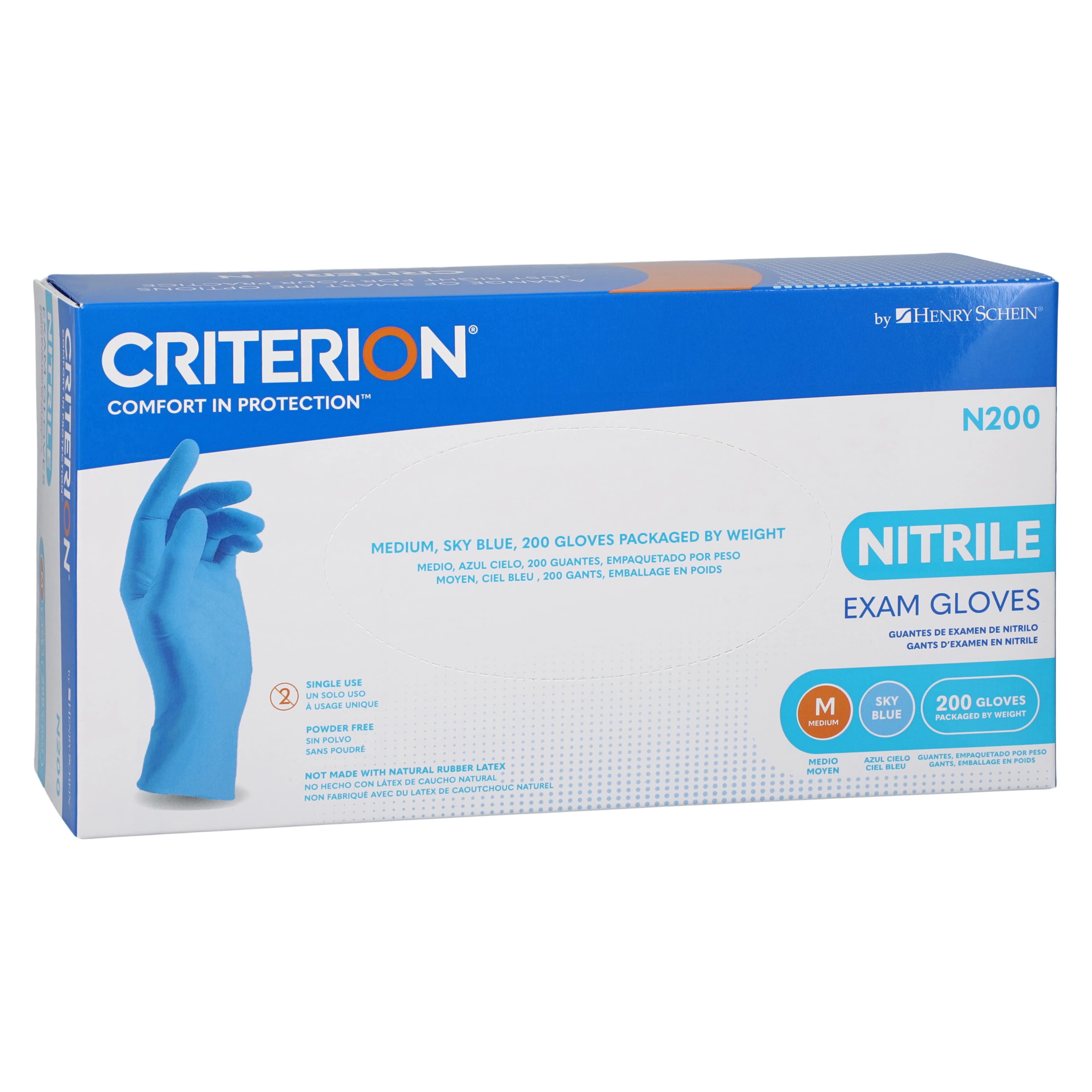 Criterion N200 Nitrile Exam Gloves, Medium, Sky Blue, Non-Sterile, 200/Box thumbnail 3