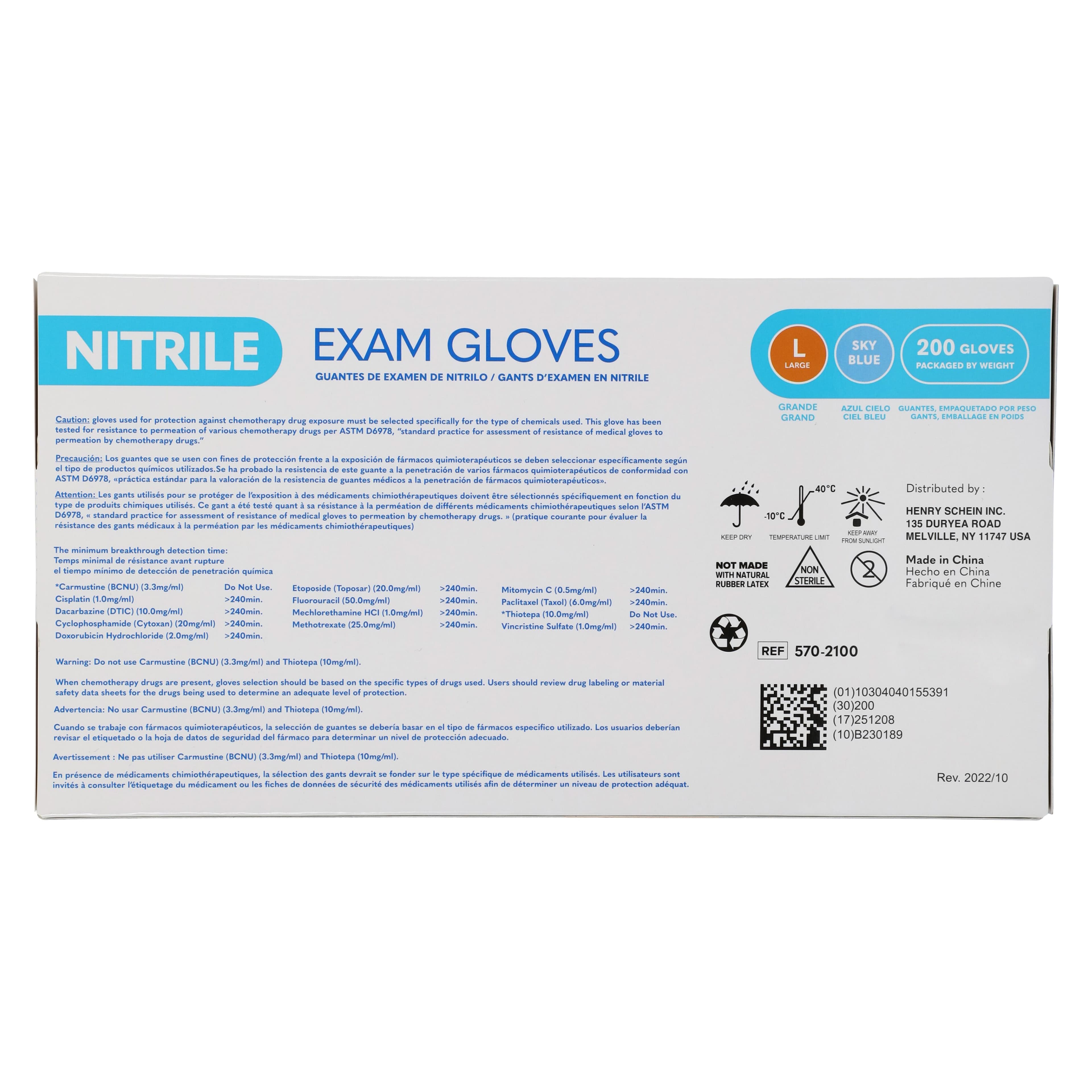 Criterion N200 Nitrile Exam Gloves, Powder Free, Non-Sterile, Large, Sky Blue, 200/Box thumbnail 6