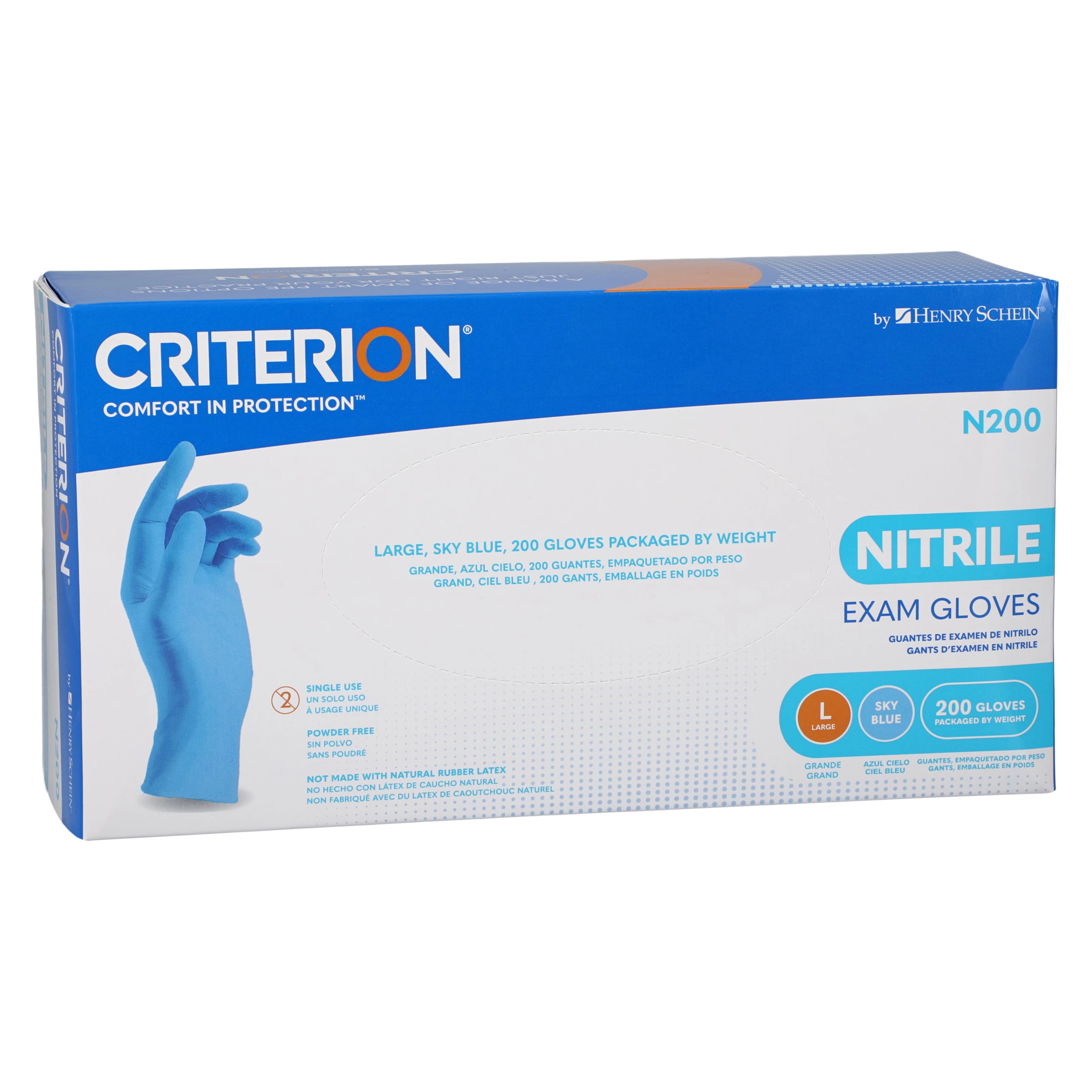 Criterion N200 Nitrile Exam Gloves, Powder Free, Non-Sterile, Large, Sky Blue, 200/Box thumbnail 3