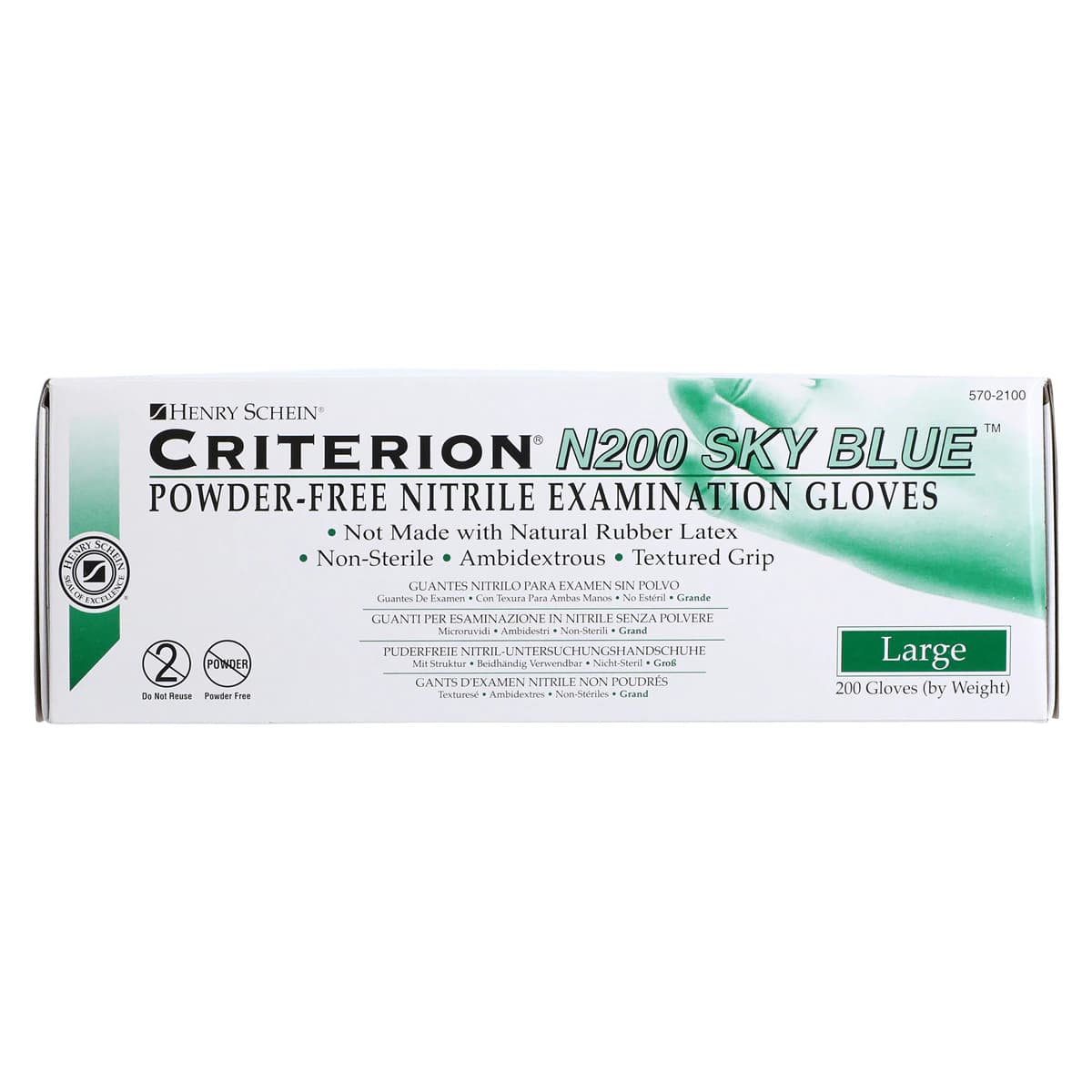 Criterion N200 Nitrile Exam Gloves, Powder Free, Non-Sterile, Large, Sky Blue, 200/Box thumbnail 5