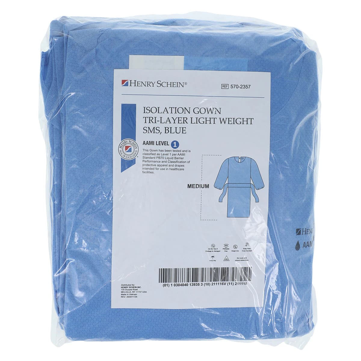 Isolation Gowns AAMI Level 1 SMS, Adult Medium, Blue, Non-Sterile, Tie Closure, Long Sleeves, 10/Bag thumbnail 7