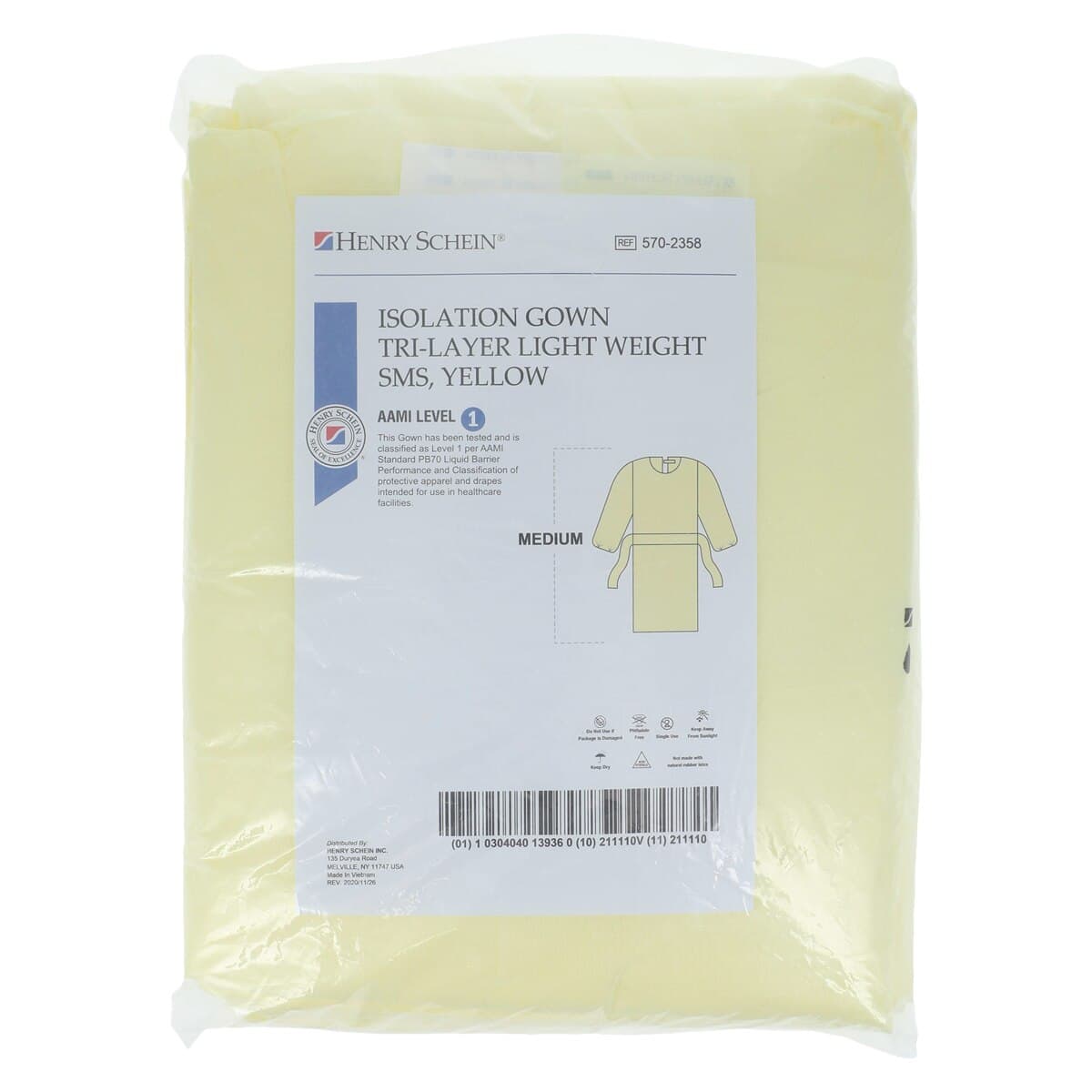 Isolation Gowns AAMI Level 1 SMS Adult Medium Yellow Non-Sterile Tie Closure Long Sleeves 10/Bag thumbnail 7