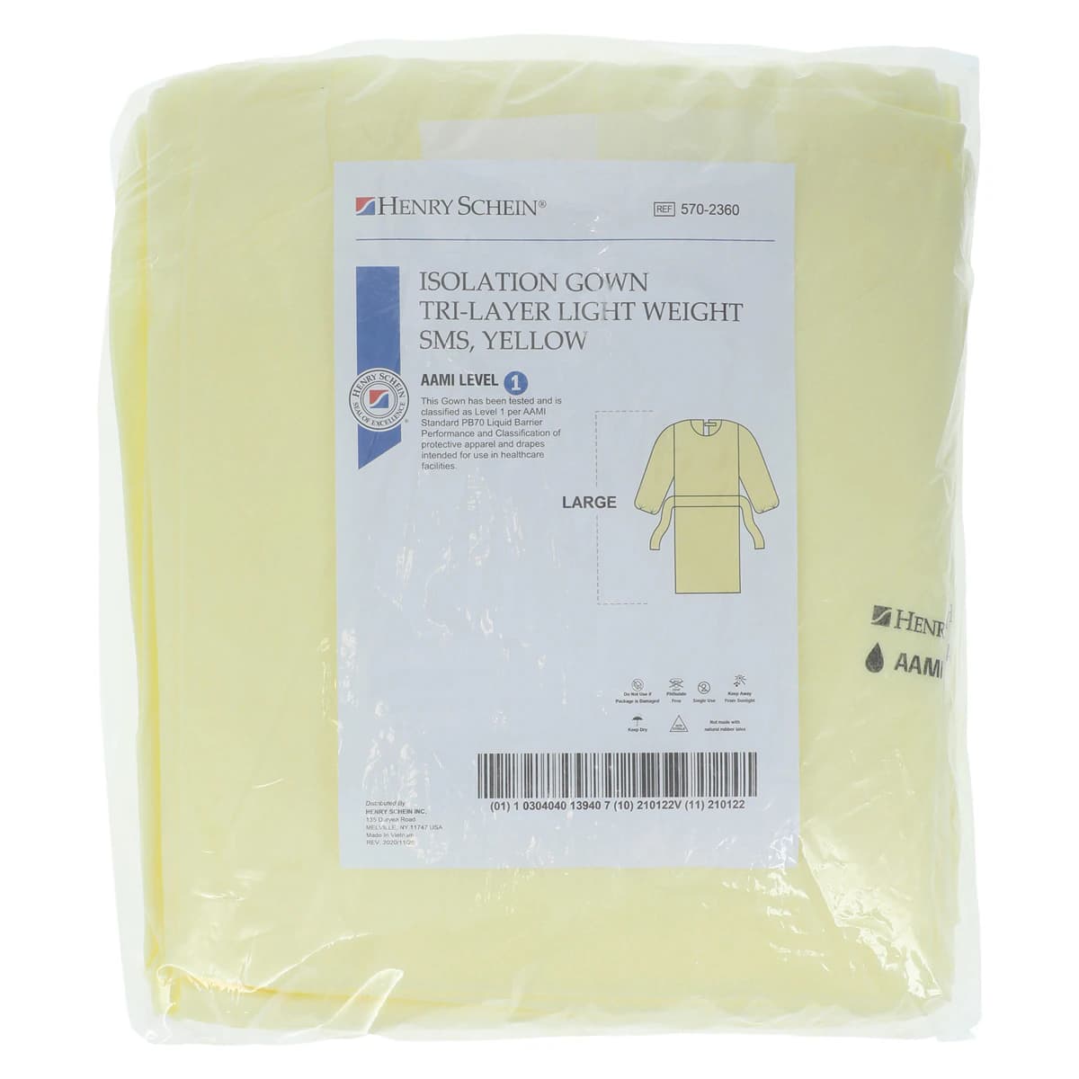 Isolation Gowns AAMI Level 1 SMS, Adult Large, Yellow, Knee Length, Non-Sterile, 10/Bag thumbnail 6