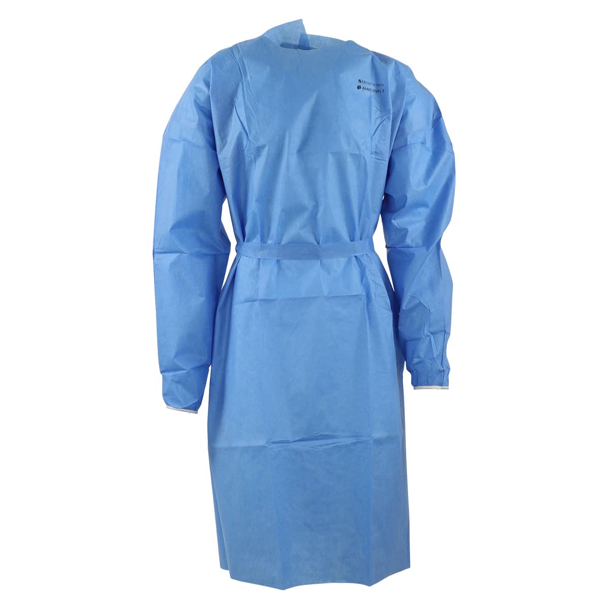 Isolation Gowns AAMI Level 2 SMS, Adult X-Large, Blue, Knee Length, Non-Sterile, Round Neck, Tie Closure, Elastic Cuff, Long Sleeves, 10/Bag - Isolation Gowns AAMI 2 Blue - Image 1