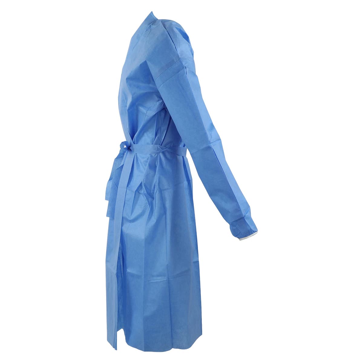 Isolation Gowns AAMI Level 2 SMS, Adult X-Large, Blue, Knee Length, Non-Sterile, Round Neck, Tie Closure, Elastic Cuff, Long Sleeves, 10/Bag thumbnail 2