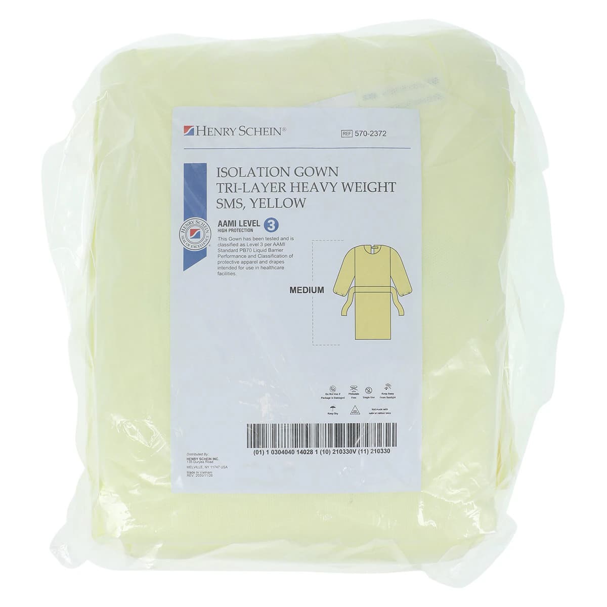 Isolation Gowns AAMI Level 3 SMS, Adult Medium, Yellow, Non-Sterile, Tie Closure, Long Sleeves, 10/Bag thumbnail 6
