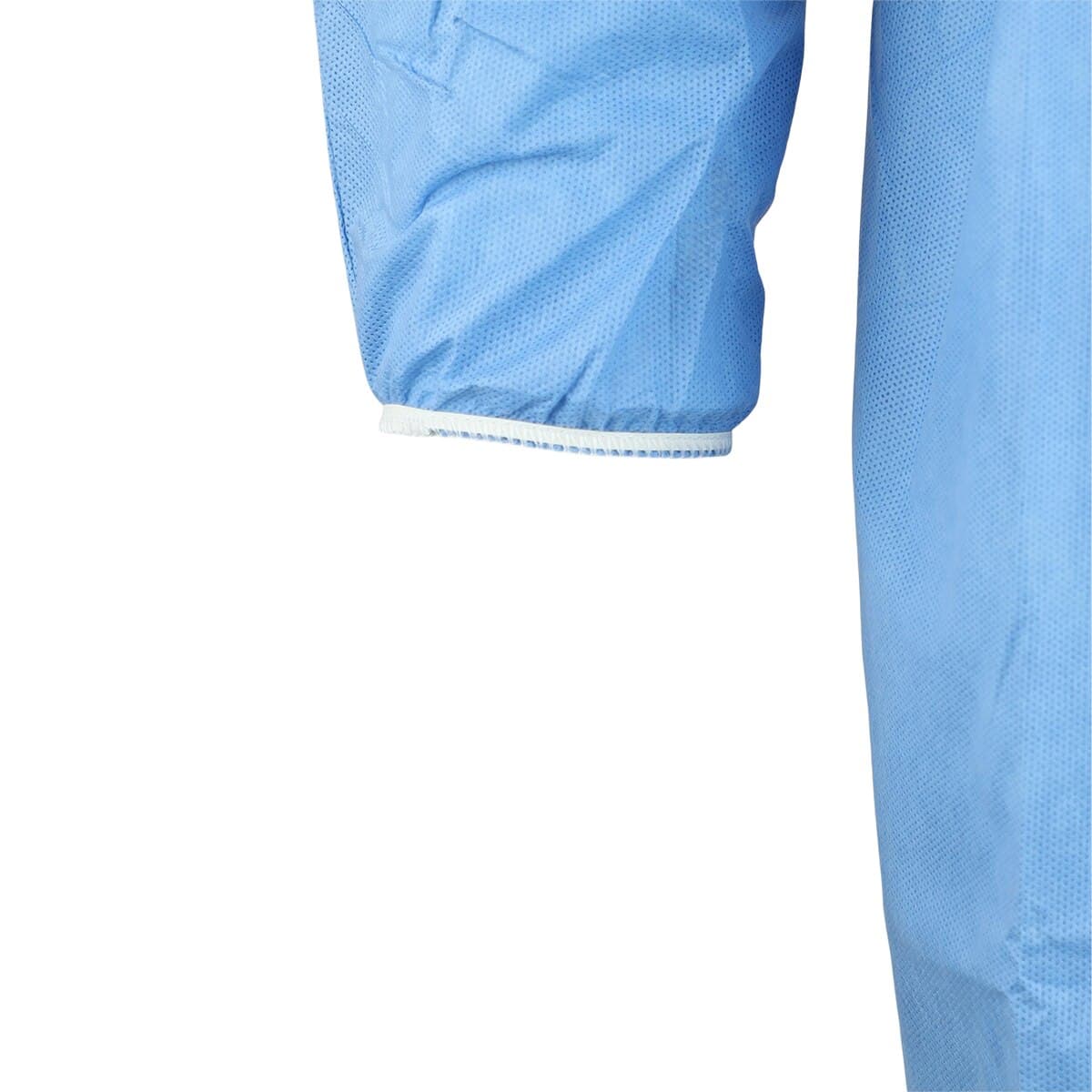 Isolation Gowns AAMI Level 3 SMS, Adult Large, Blue, Knee Length, Non-Sterile, Round Neck, Tie Closure, Elastic Cuff, Long Sleeves, 10/Bag thumbnail 4