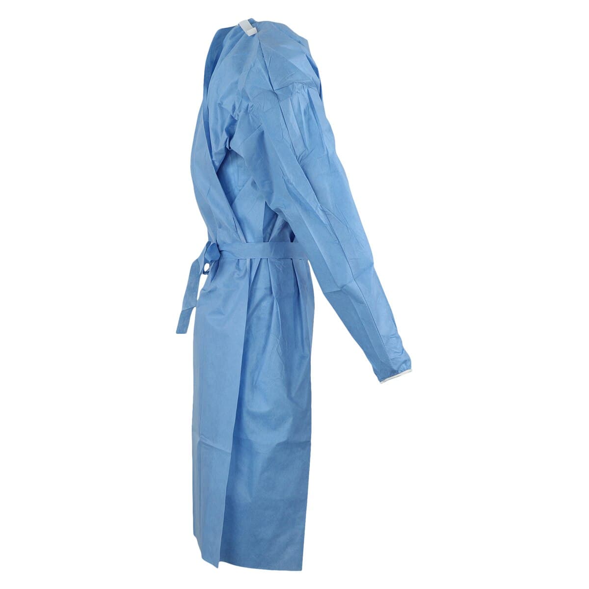 Isolation Gowns AAMI Level 3 SMS, Adult Large, Blue, Knee Length, Non-Sterile, Round Neck, Tie Closure, Elastic Cuff, Long Sleeves, 10/Bag thumbnail 2