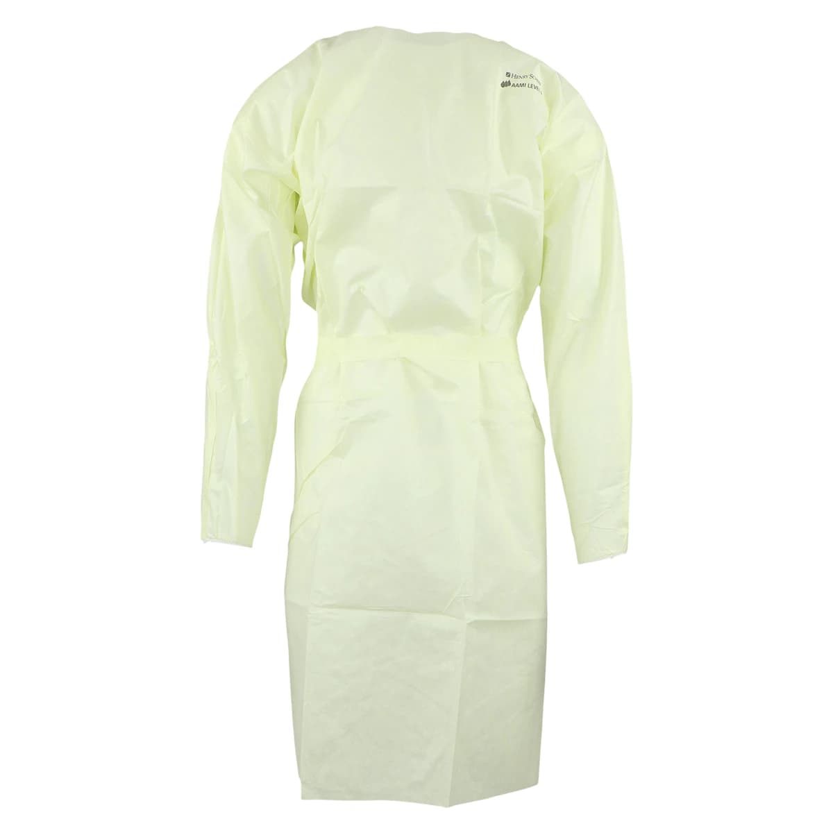 Isolation Gowns AAMI Level 3 SMS, Adult Large, Yellow, Knee Length, Non-Sterile, Round Neck, Tie Closure, Elastic Cuff, Long Sleeves, 10/Bag - Isolation Gowns AAMI 3 Yellow - Image 1
