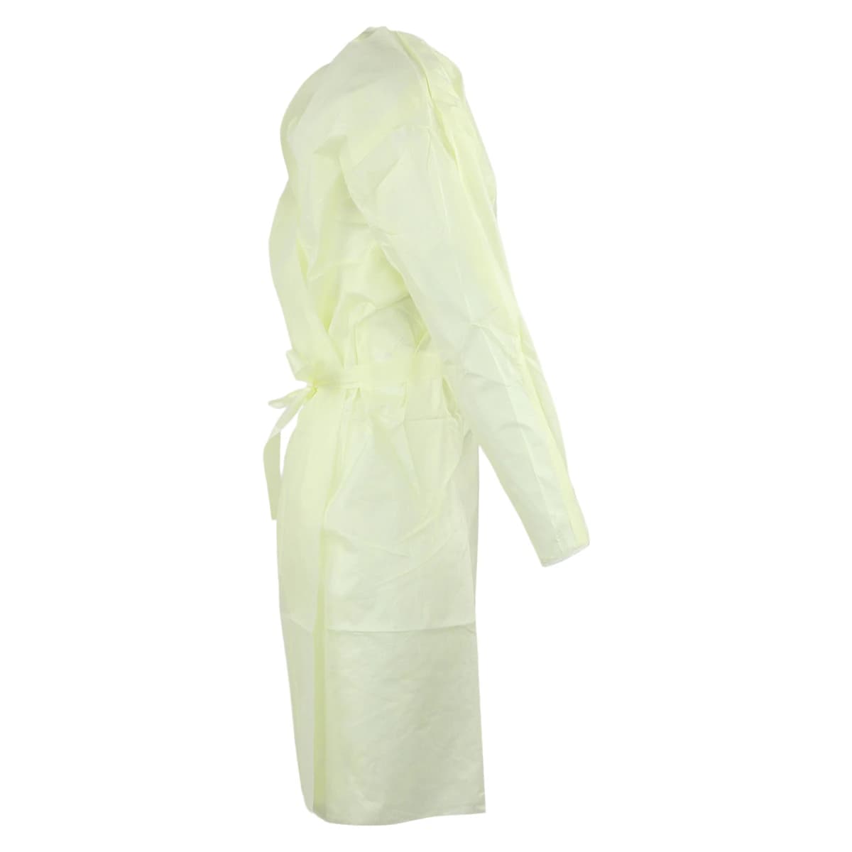 Isolation Gowns AAMI Level 3 SMS, Adult Large, Yellow, Knee Length, Non-Sterile, Round Neck, Tie Closure, Elastic Cuff, Long Sleeves, 10/Bag thumbnail 2