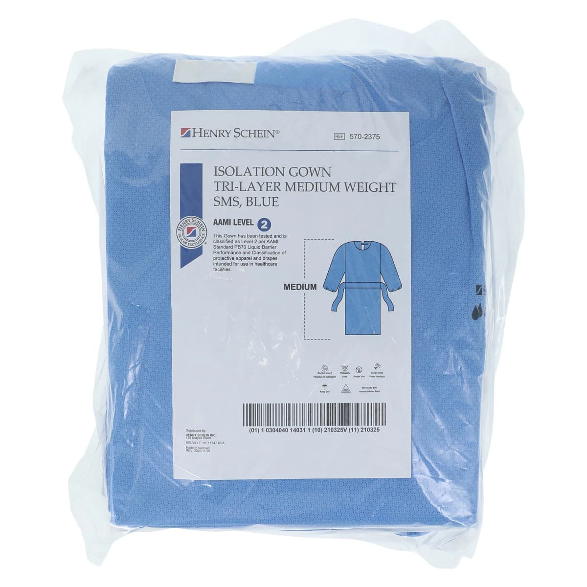 Isolation Gowns AAMI Level 2 SMS, Adult Medium, Blue, Non-Sterile, Tie Closure, Long Sleeves, 10/Bag thumbnail 6