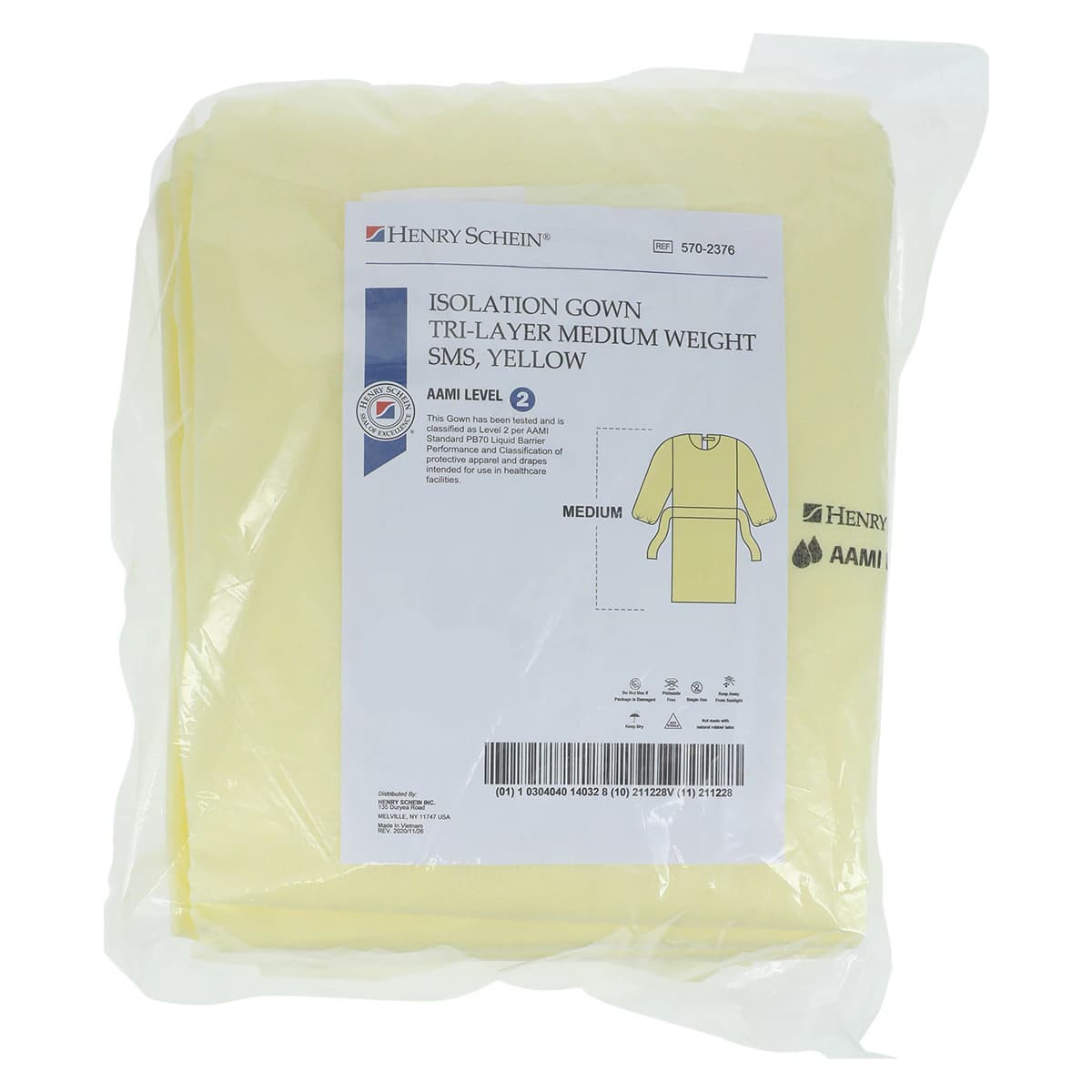 Isolation Gowns AAMI Level 2 SMS, Adult Medium, Yellow, Non-Sterile, Tie Closure, Long Sleeves, 10/Bag thumbnail 6