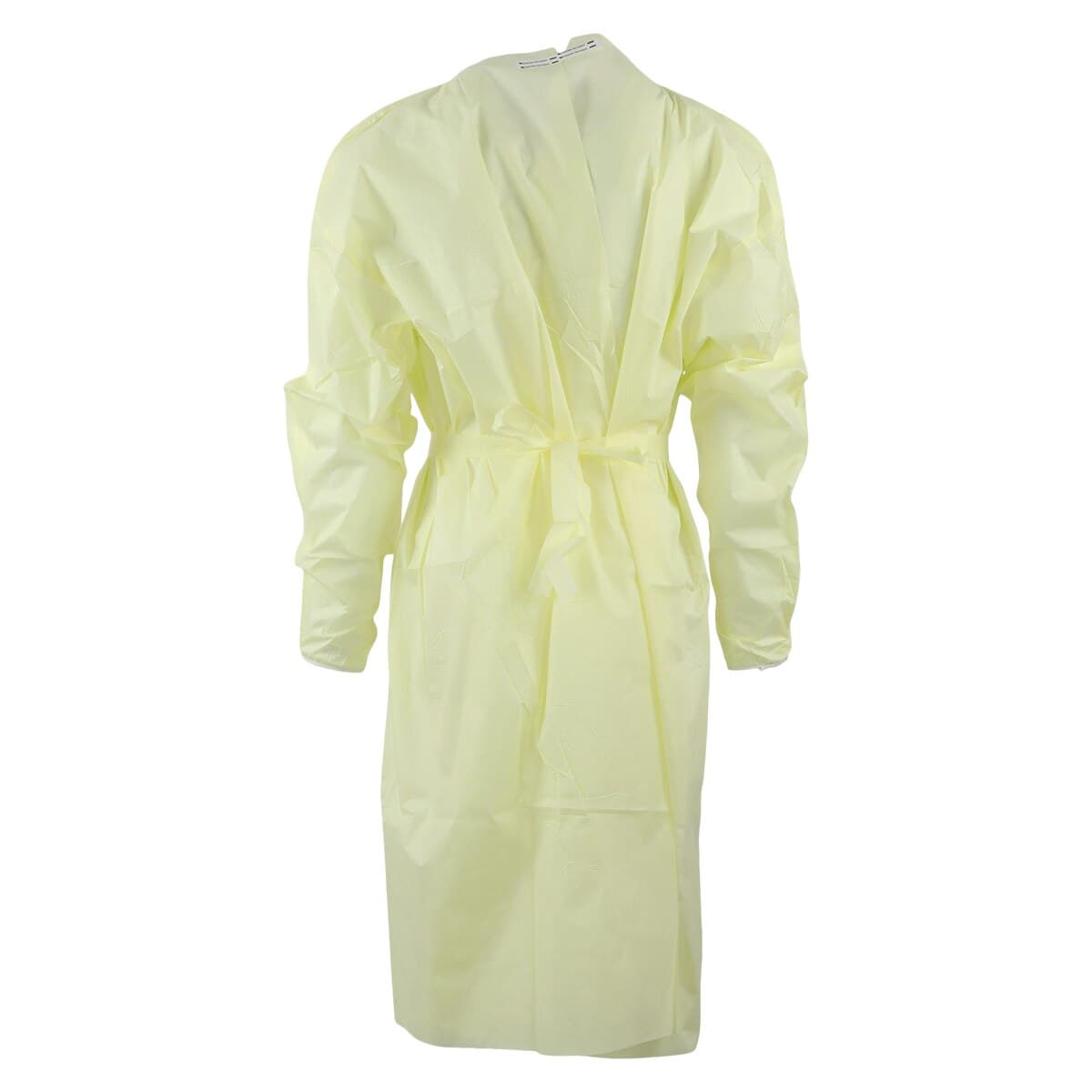Isolation Gowns AAMI Level 2 SMS, Adult Large, Yellow, Knee Length, Non-Sterile, Round Neck, Tie Closure, Elastic Cuff, Long Sleeves, 10/Bag thumbnail 3