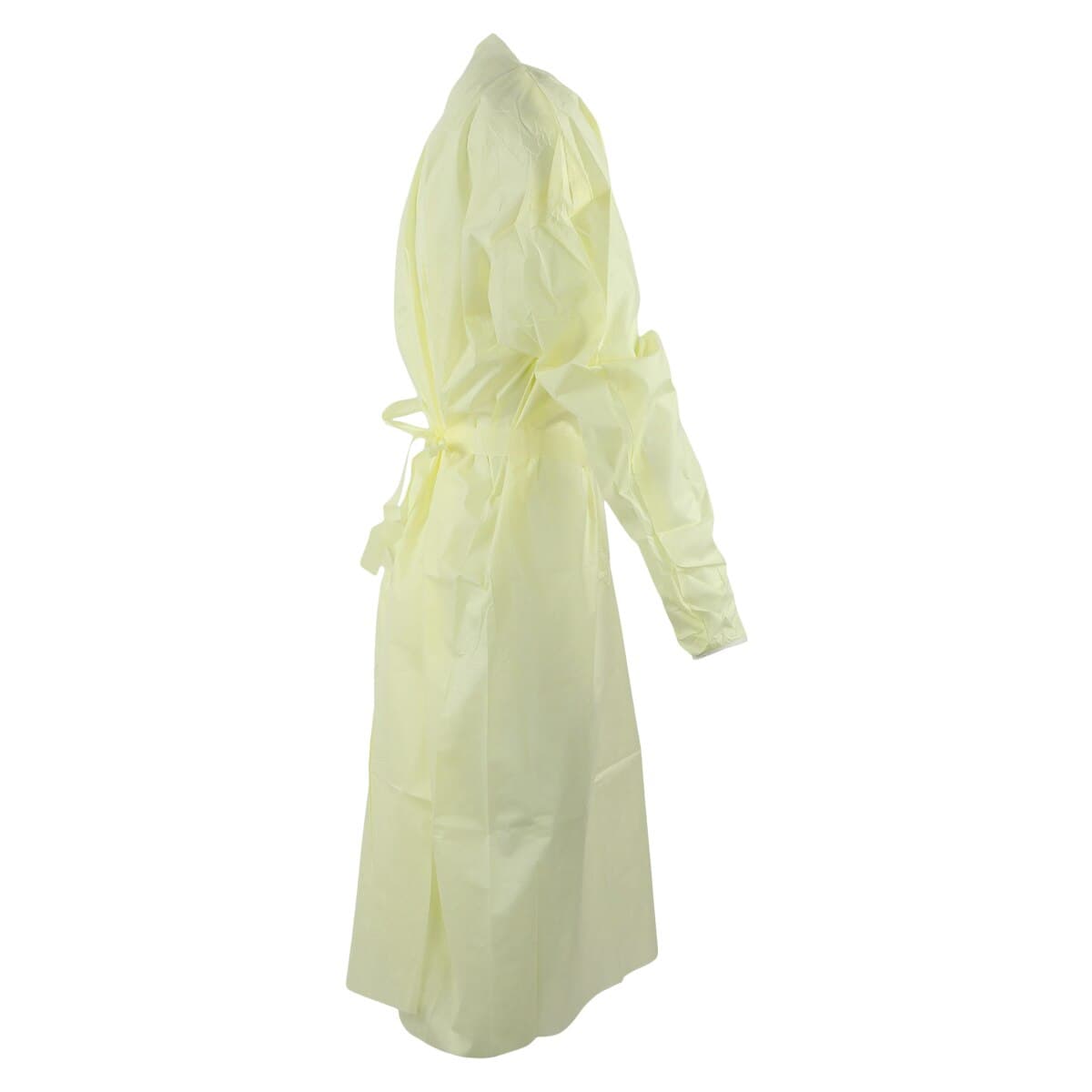 Isolation Gowns AAMI Level 2 SMS, Adult Large, Yellow, Knee Length, Non-Sterile, Round Neck, Tie Closure, Elastic Cuff, Long Sleeves, 10/Bag thumbnail 2