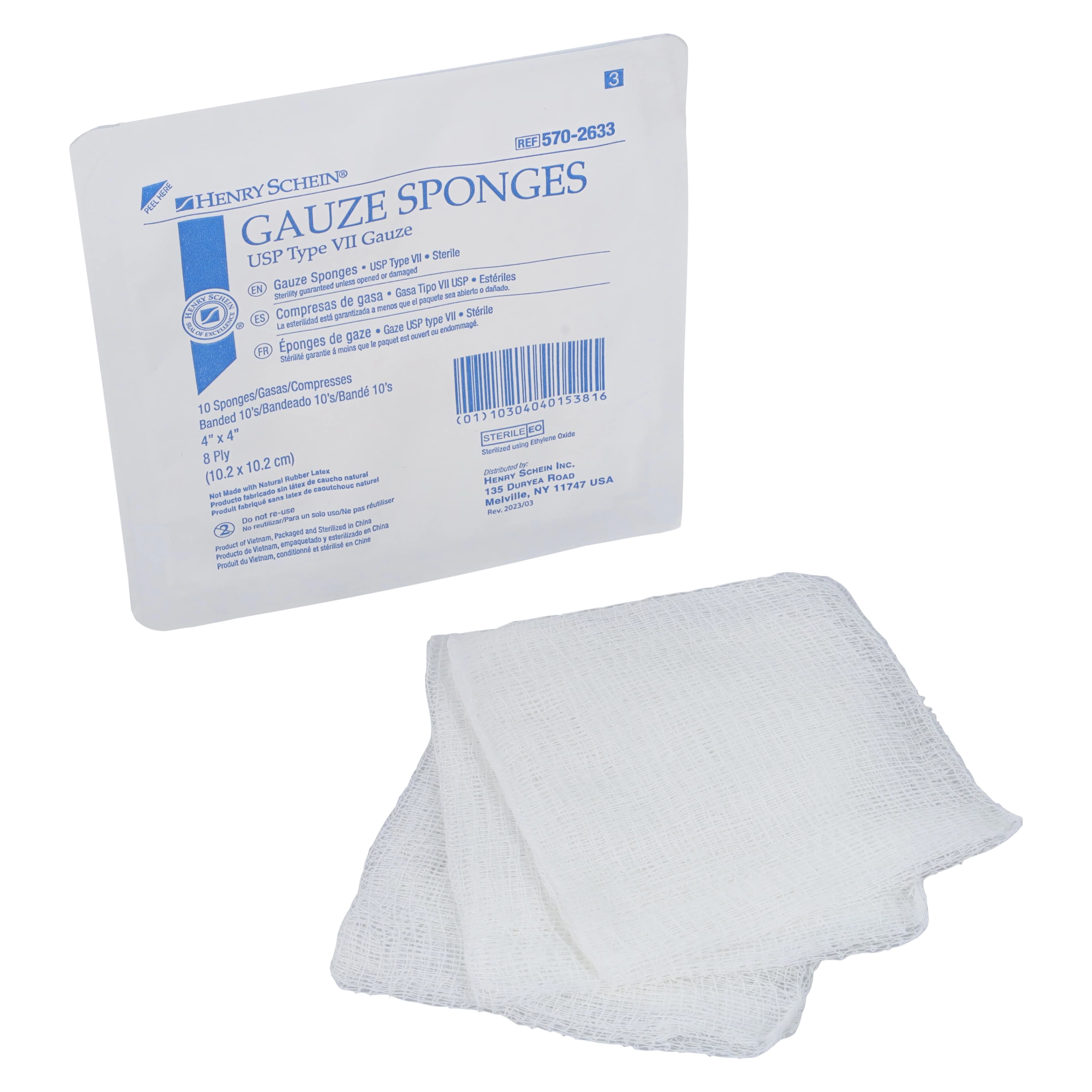 Henry Schein Gauze Sponge Type VII ST, 100% Cotton, 4x4", 8-Ply, Sterile, Latex-Free thumbnail 2
