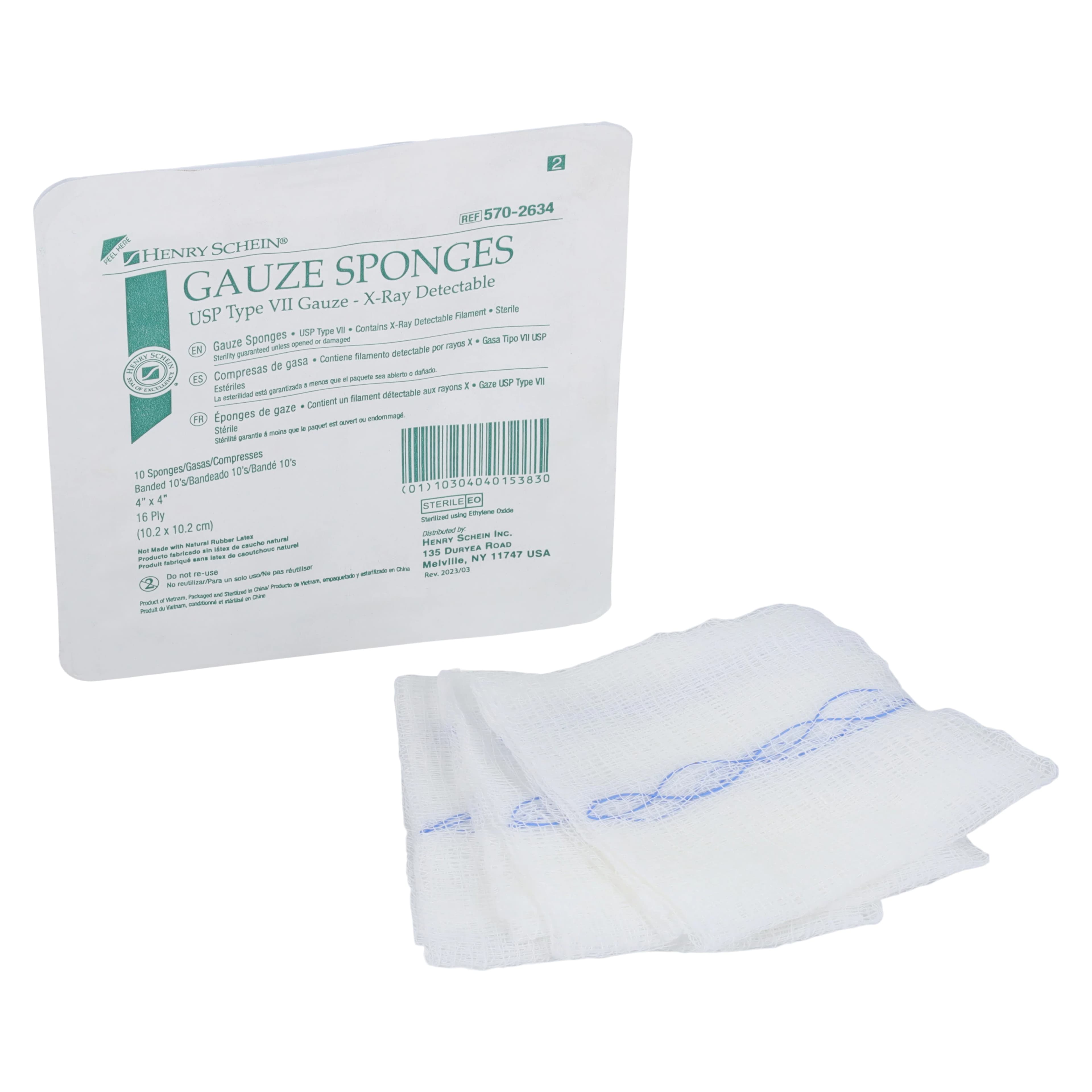 Henry Schein 100% Cotton Type VII Gauze Sponge, 4x4", 16-Ply, Sterile, X-Ray Detectable, Latex-Free thumbnail 2