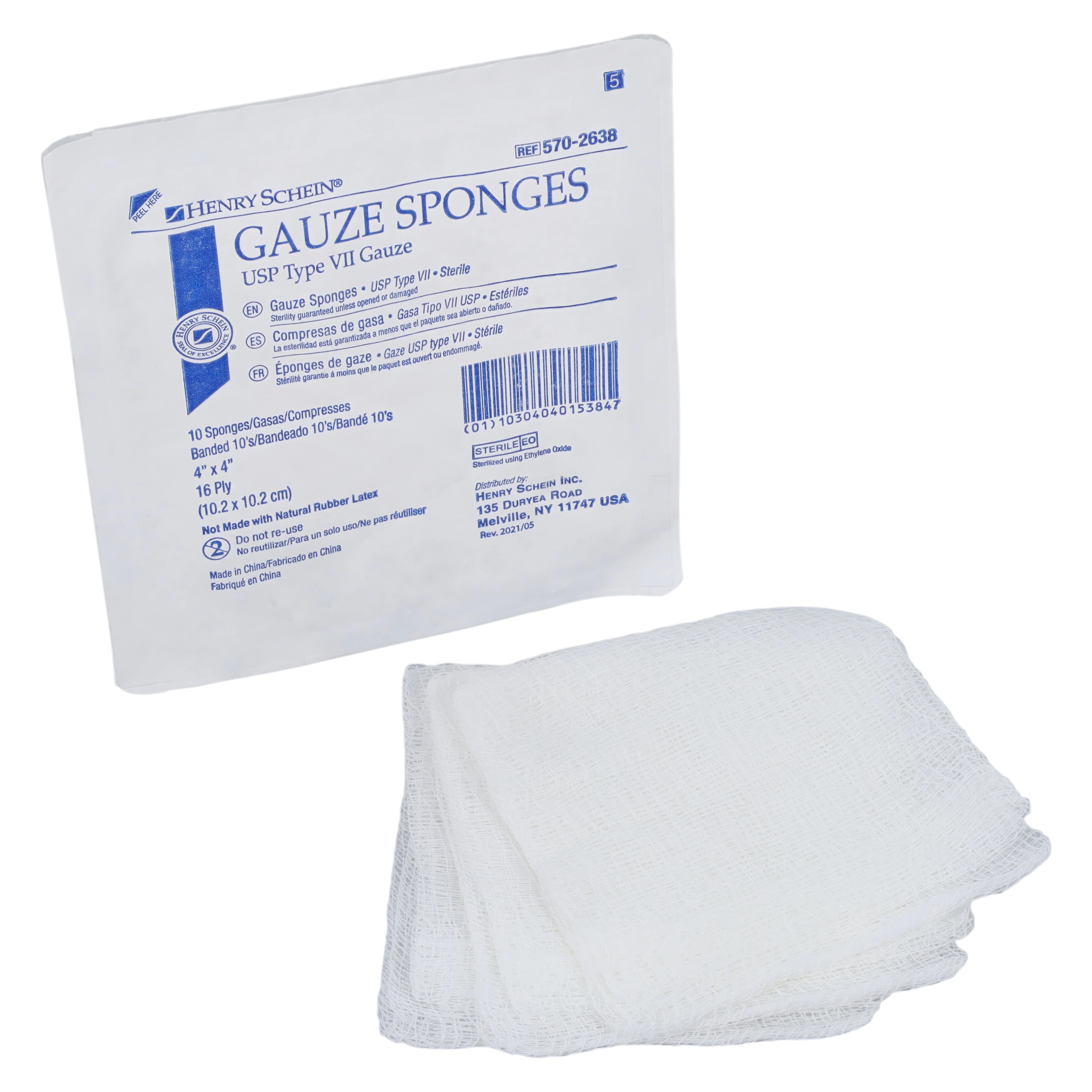 Henry Schein Gauze Sponge Type VII ST, 4x4", 16-Ply, Sterile, 100% Cotton, Latex-Free - Gauze Sponge Type VII ST 16Ply - Image 1