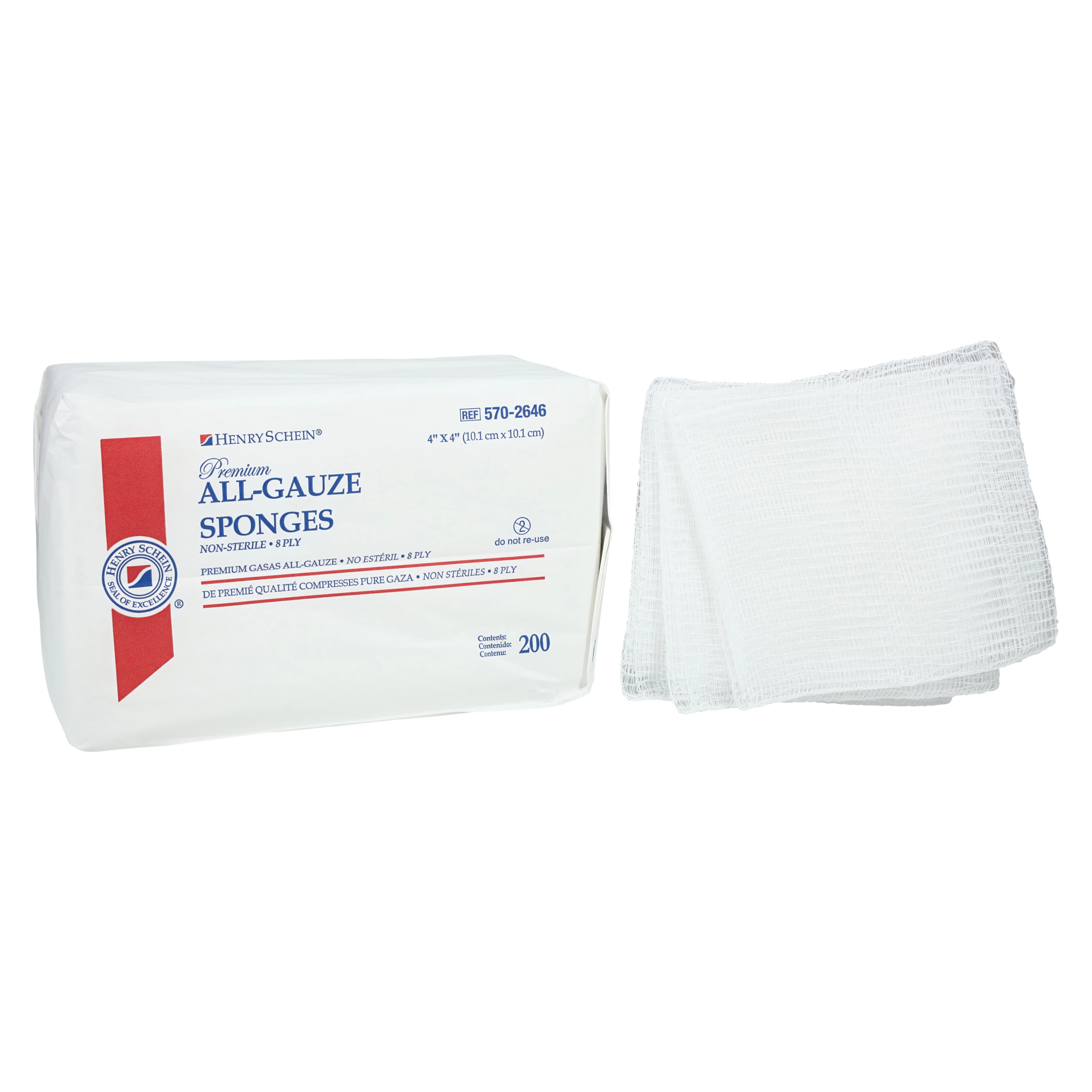 Henry Schein Premium Gauze Sponge, 100% Cotton, 4x4", 8-Ply, Non-Sterile, Square - Gauze Sponge Premium NS 8Ply - Image 1