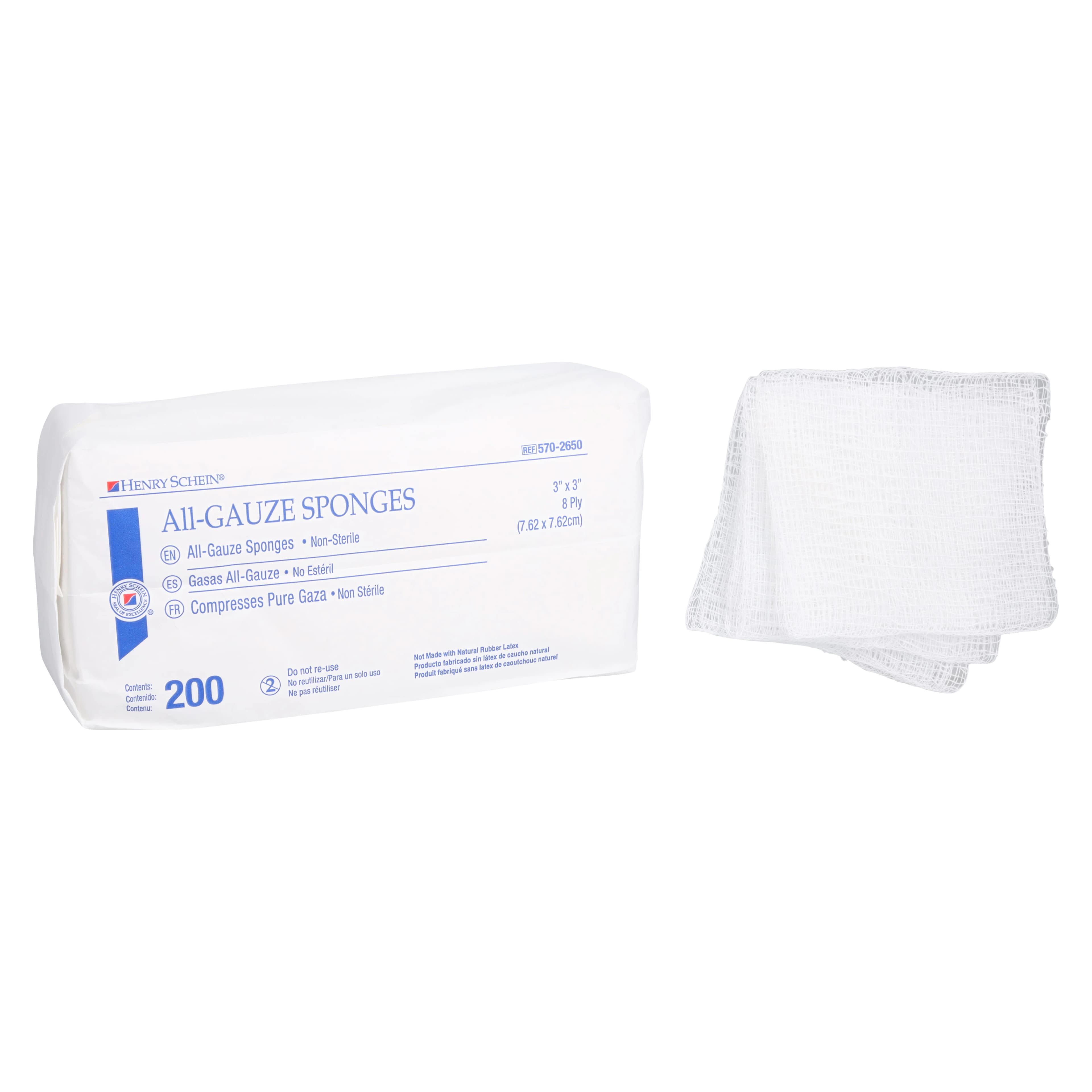 Henry Schein All Gauze Sponge, 3x3", 8-Ply, Non-Sterile, 100% Cotton, Latex-Free - All Gauze Sponge NS 8Ply - Image 1