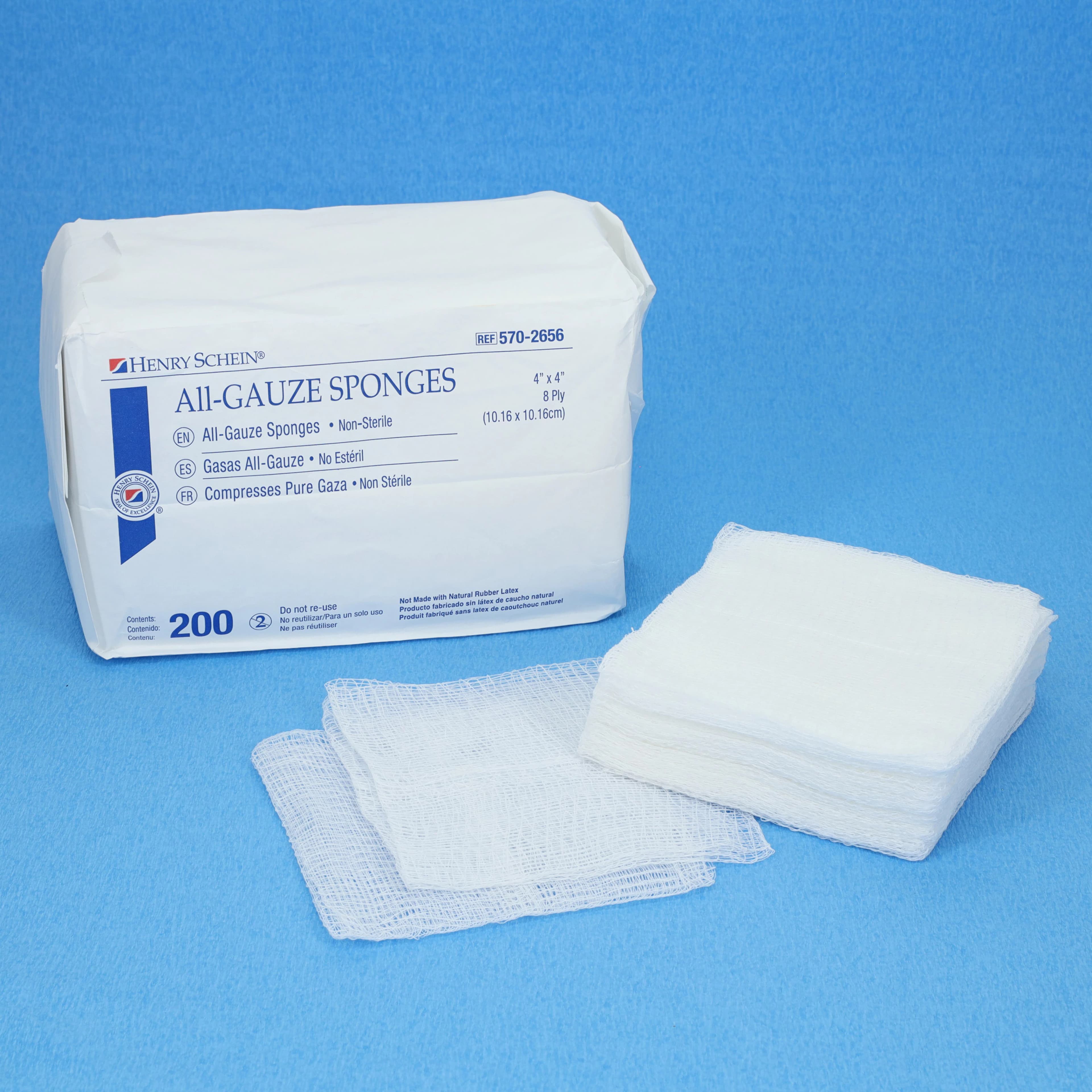 Henry Schein All Gauze Sponge, 4x4", 8-Ply, Non-Sterile, 100% Cotton, Latex-Free, 200/Box thumbnail 5