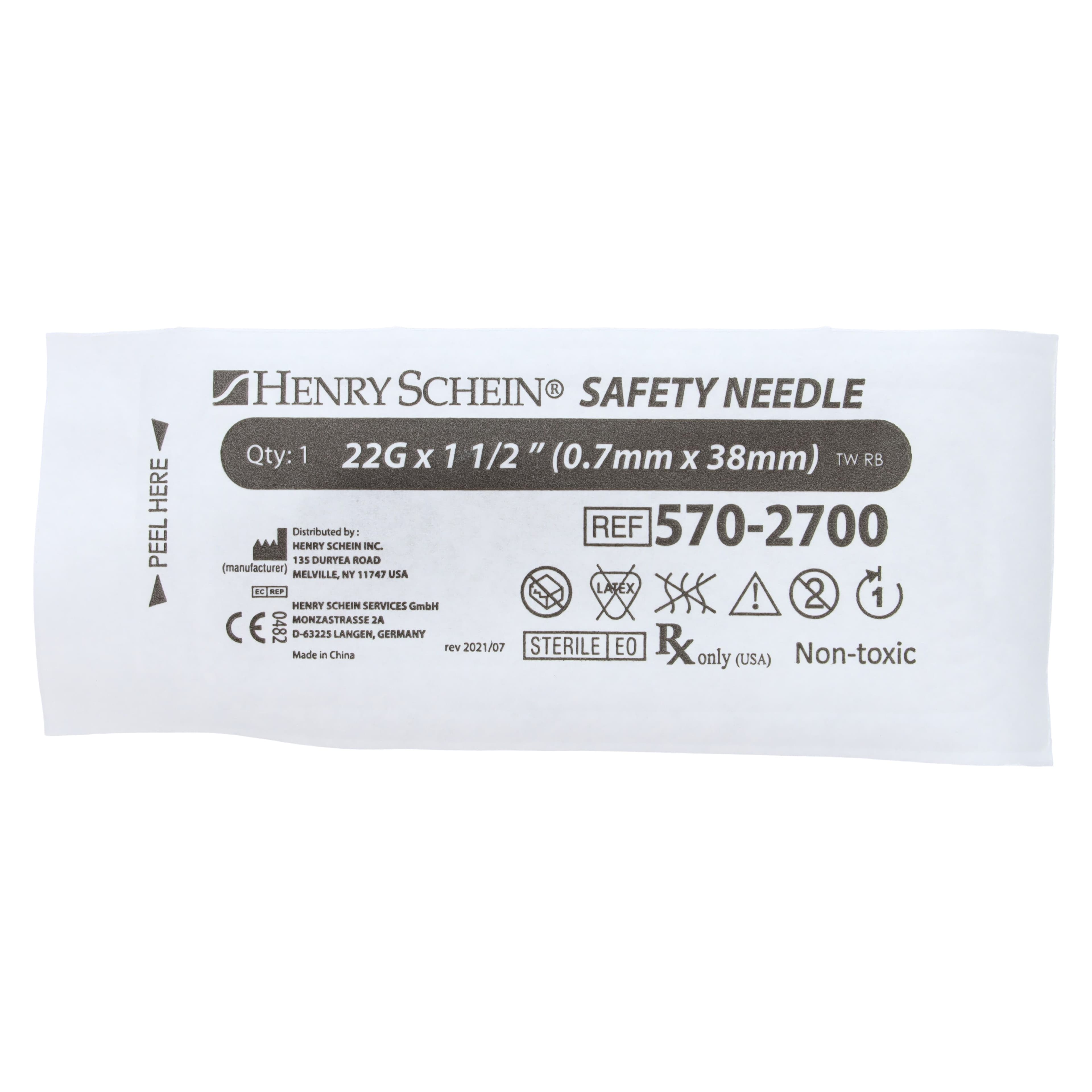 Henry Schein Safety Needle, 22G x 1-1/2", Black, Disposable with Safety Shield, 100/Box thumbnail 3