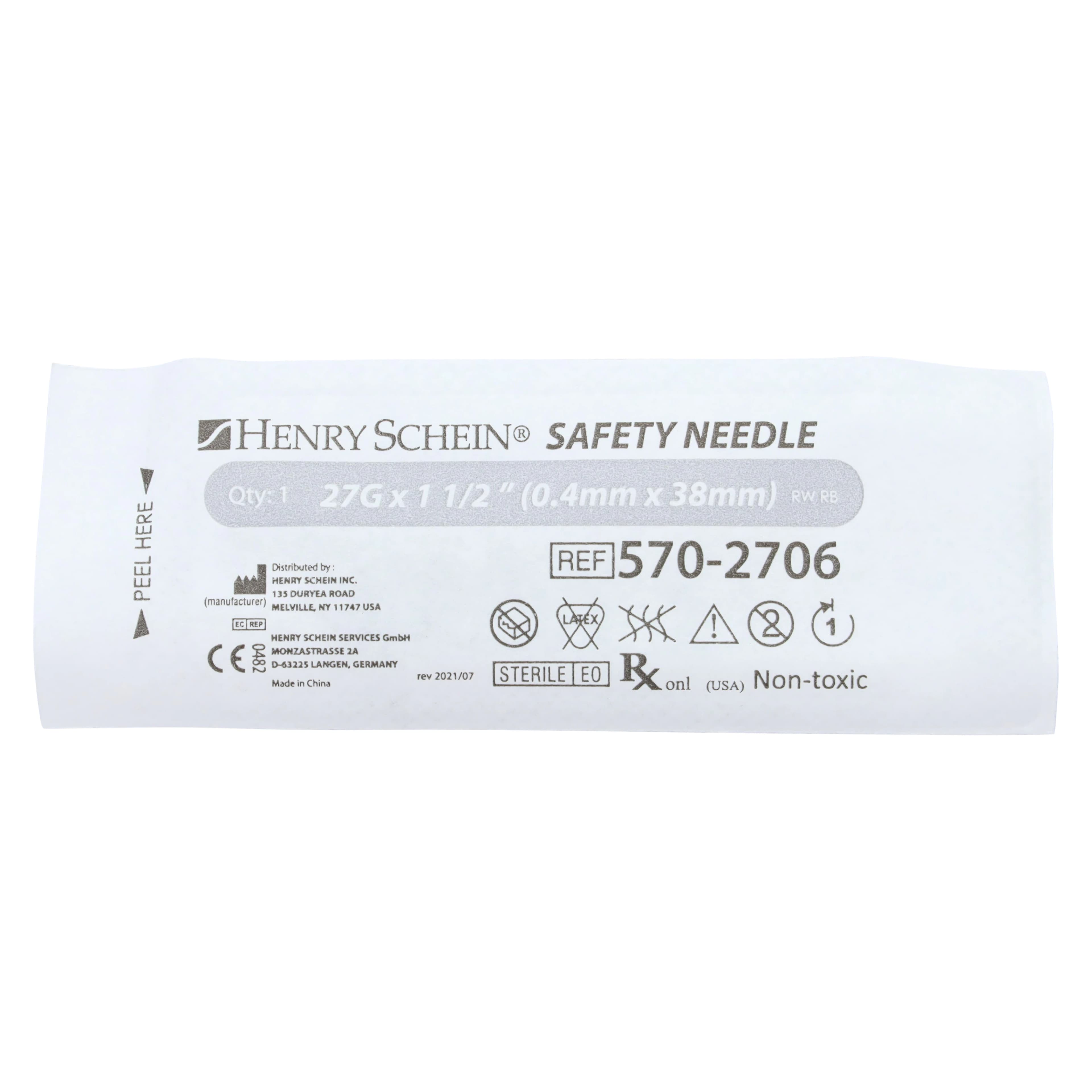 Henry Schein Safety Needle, 27G x 1-1/2", Gray, Disposable with Safety Shield, 100/Box thumbnail 2