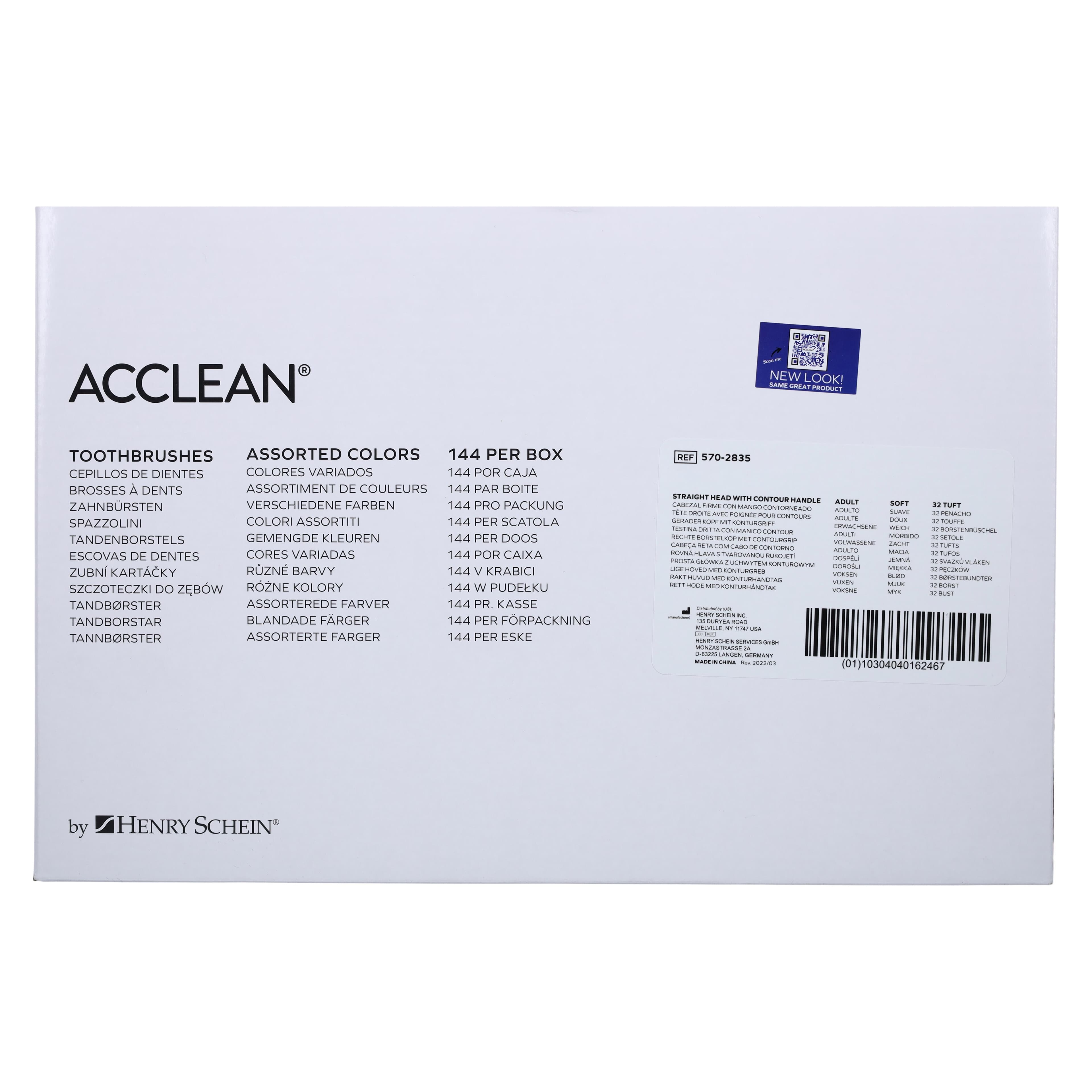 Acclean Straight Head with Contour Handle Toothbrush, Adult, 32 Tuft, Compact, 4 Colors, 144/Box thumbnail 10