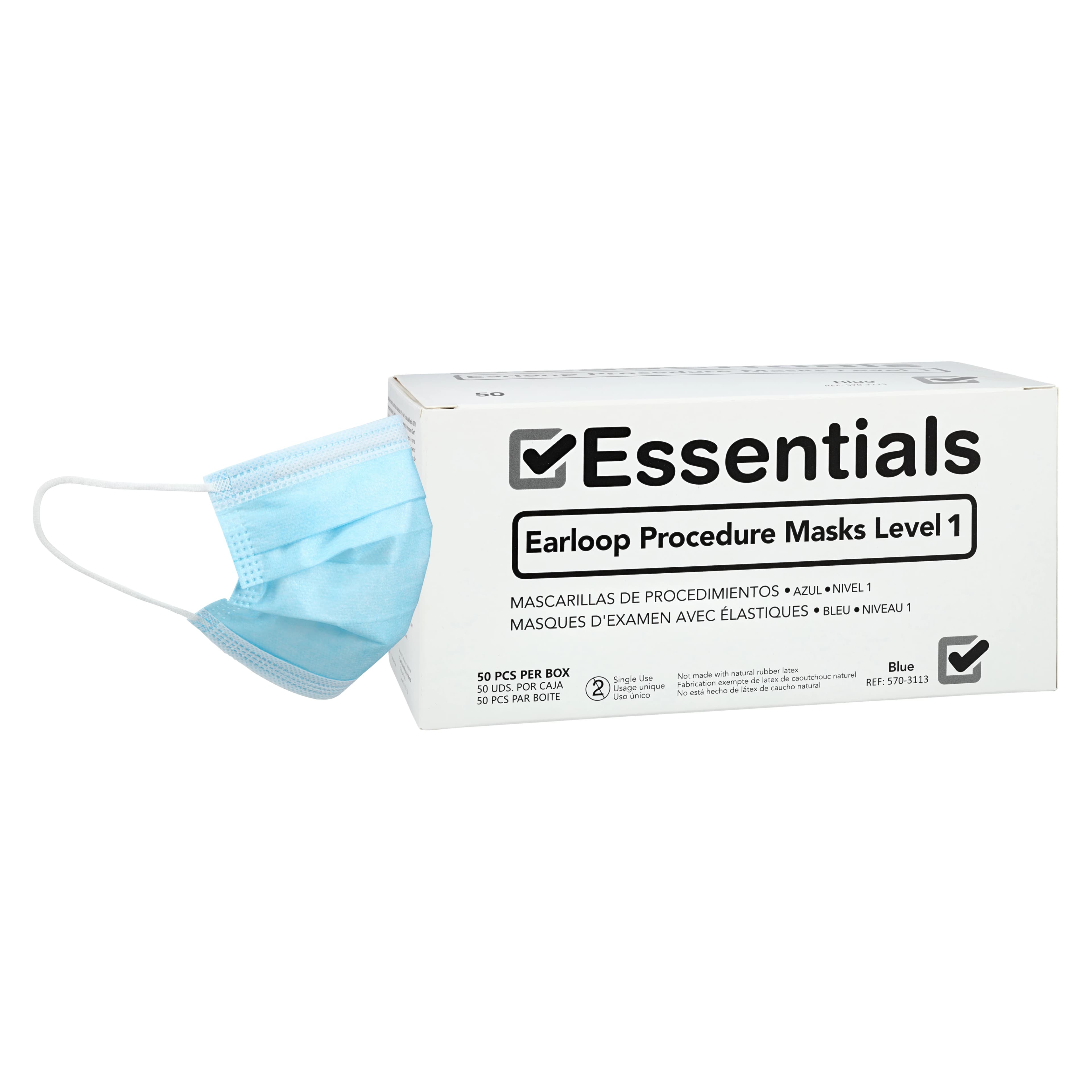 Essentials Mask L1, ASTM Level 1, Blue, Disposable, Latex-Free, 50/Box - Essentials Mask L1 - Image 1