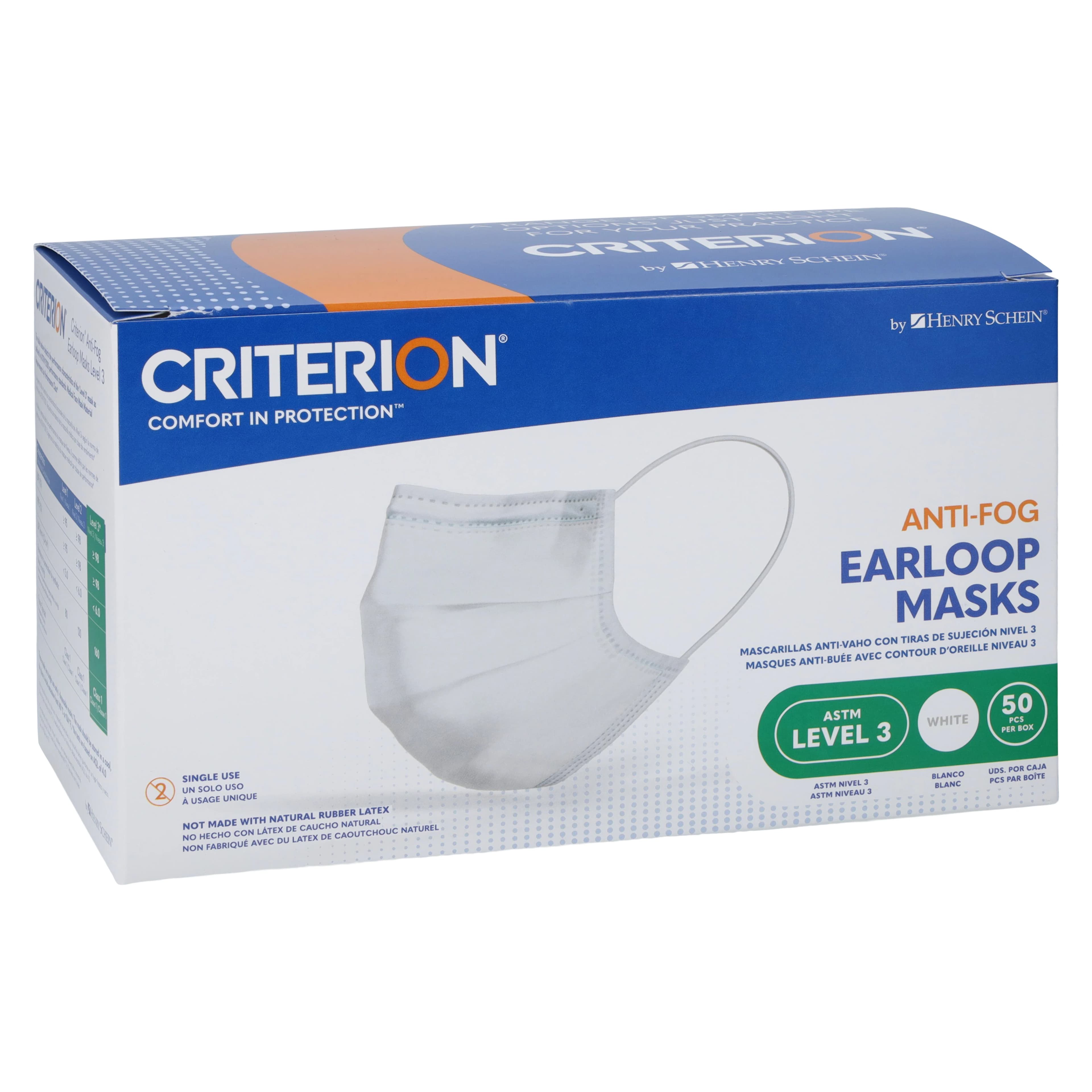 Criterion Anti-Fog Earloop Masks, ASTM Level 3, White, Disposable, 50/Box thumbnail 3