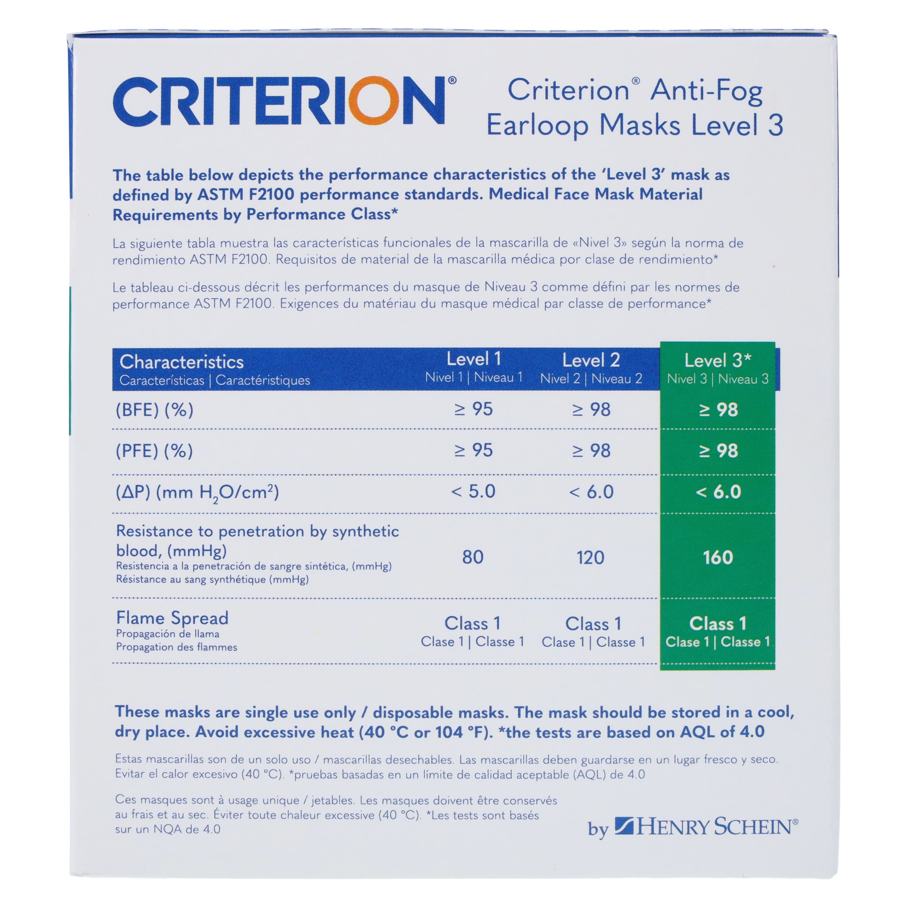 Criterion Anti-Fog Earloop Masks, ASTM Level 3, White, Disposable, 50/Box thumbnail 6